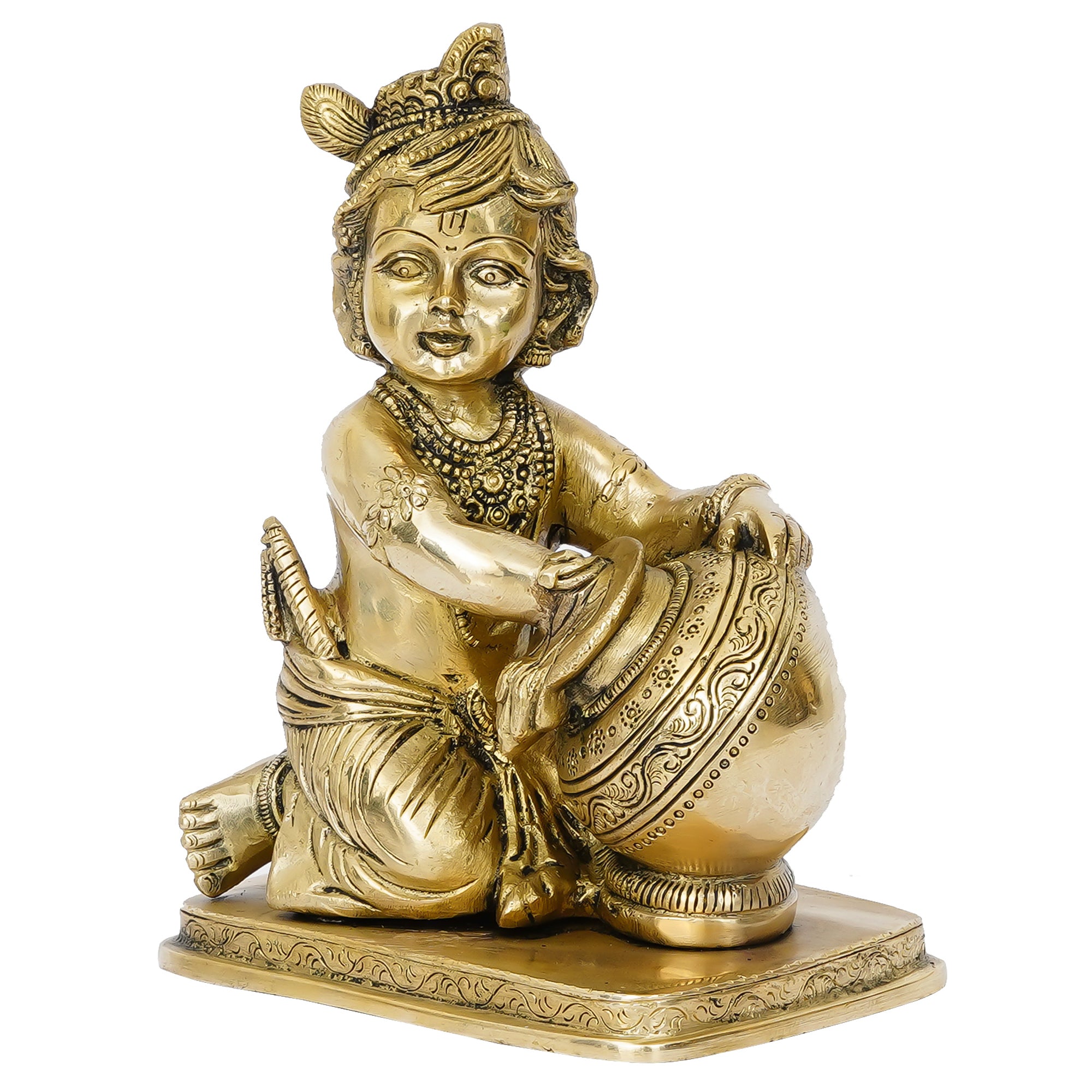 Golden Brass Bal Gopal Krishna Statue having Makhan 2