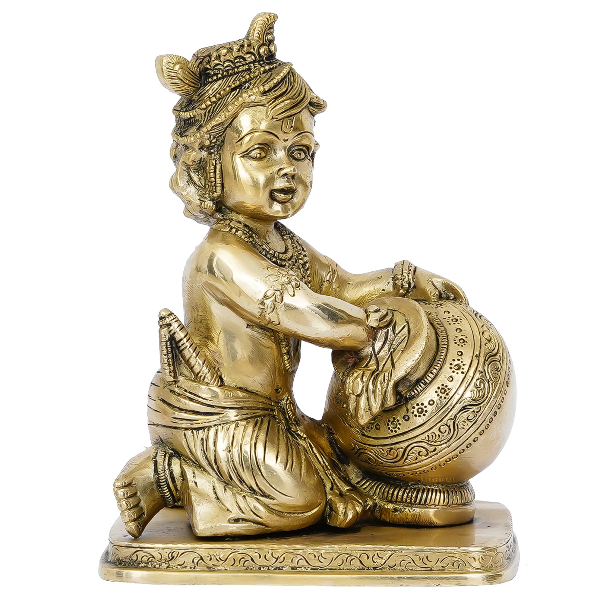 Golden Brass Bal Gopal Krishna Statue having Makhan 3