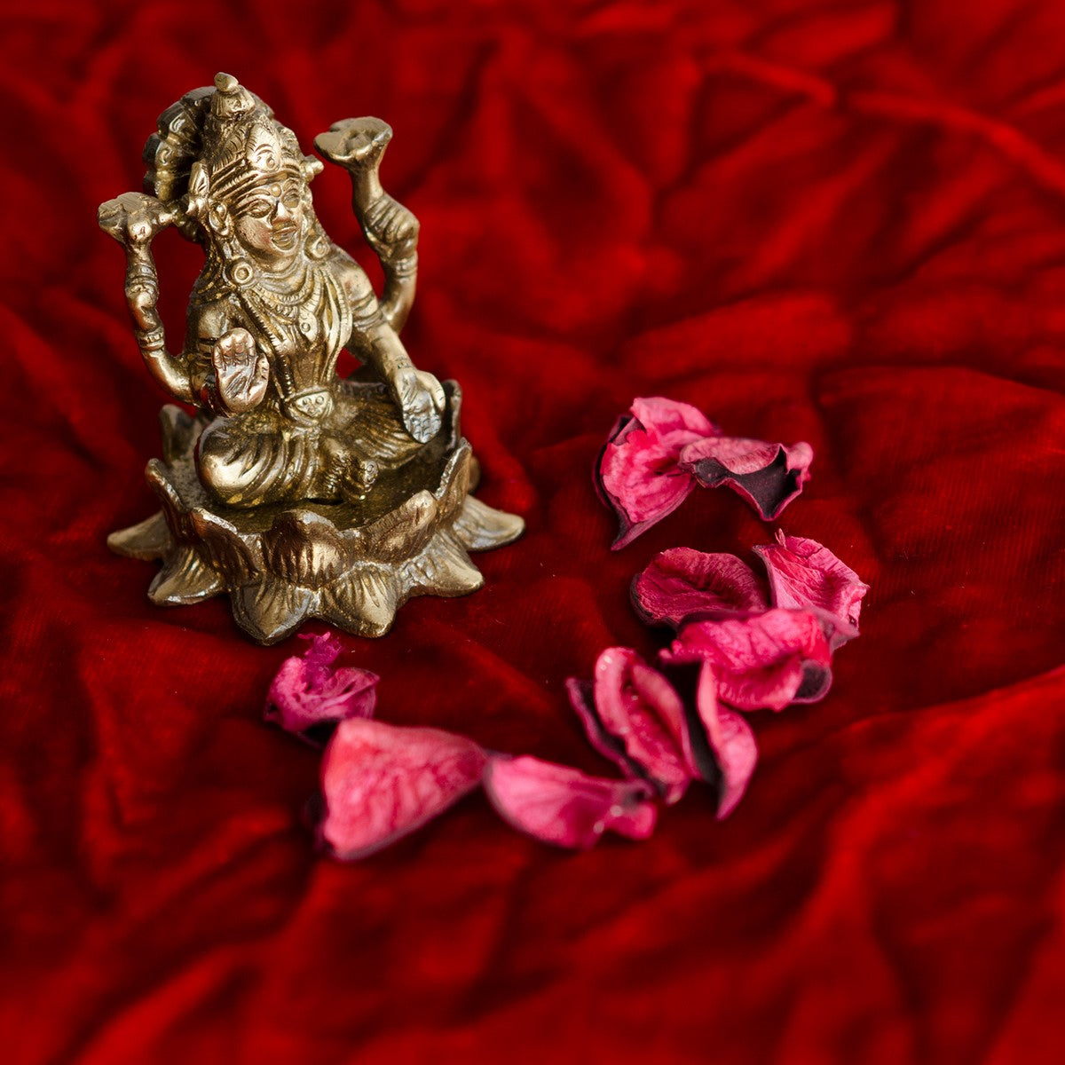 Antique Finish Brass Goddess Laxmi on Lotus 1