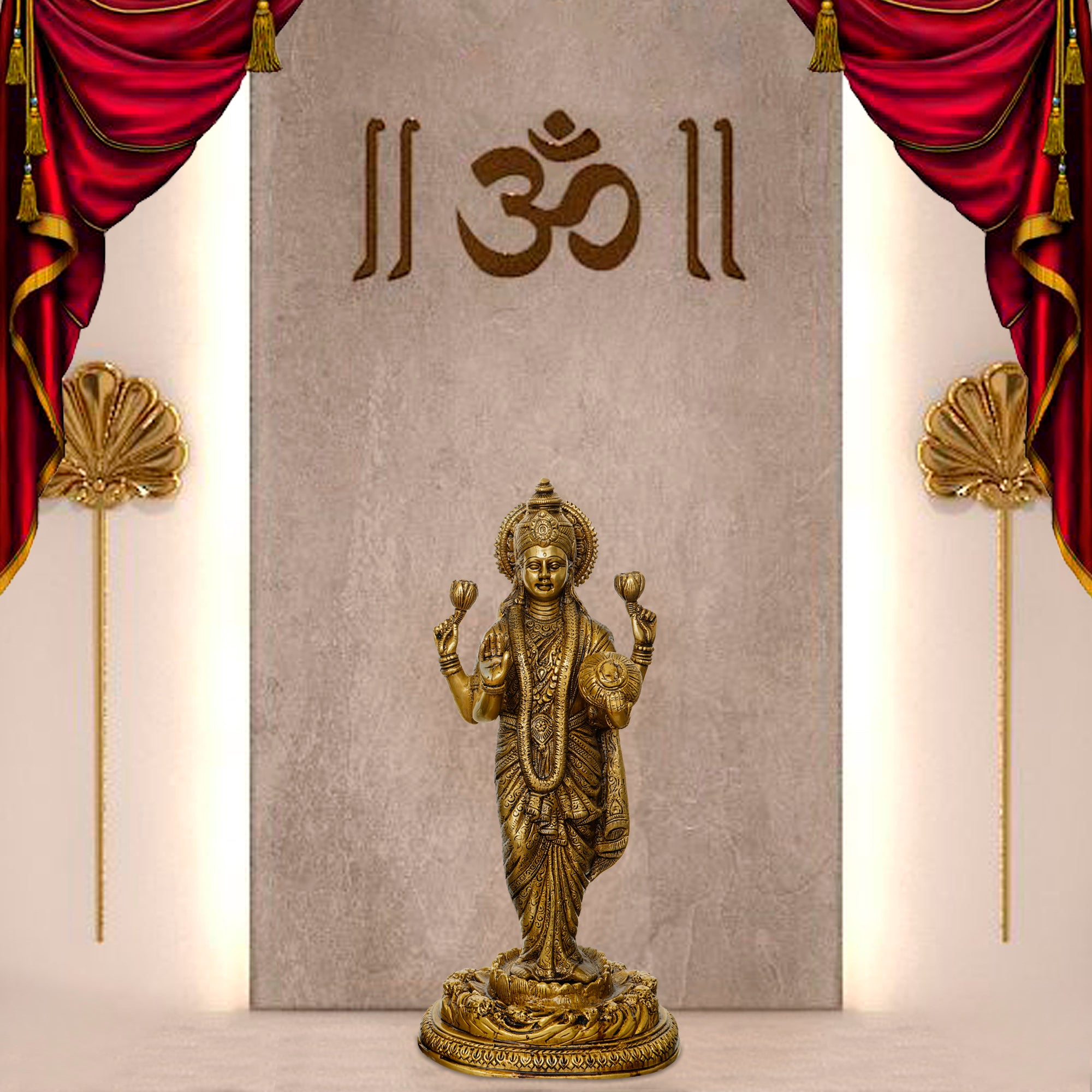 Golden Brass Handcrafted Standing Goddess Laxmi Idol 1