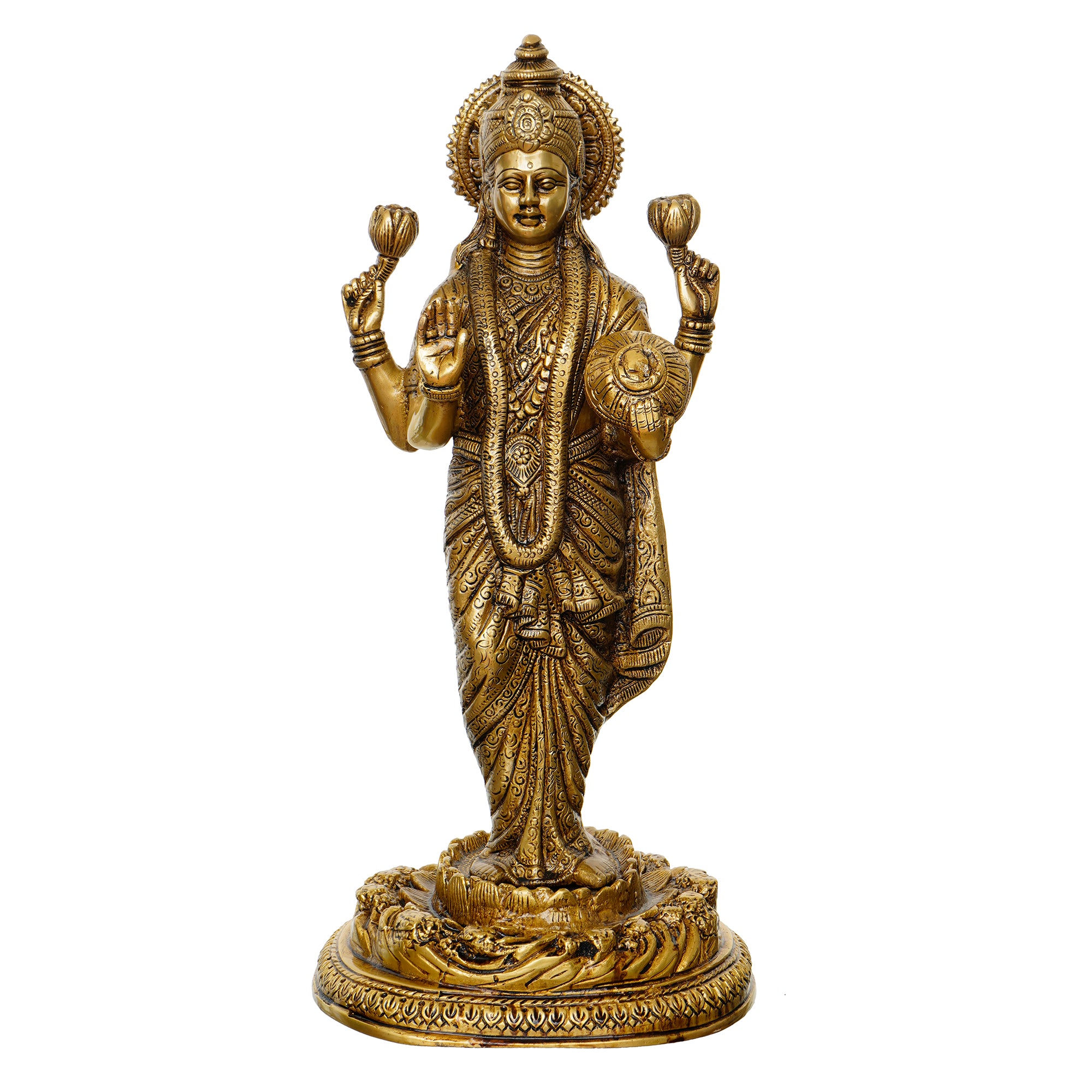 Golden Brass Handcrafted Standing Goddess Laxmi Idol 2