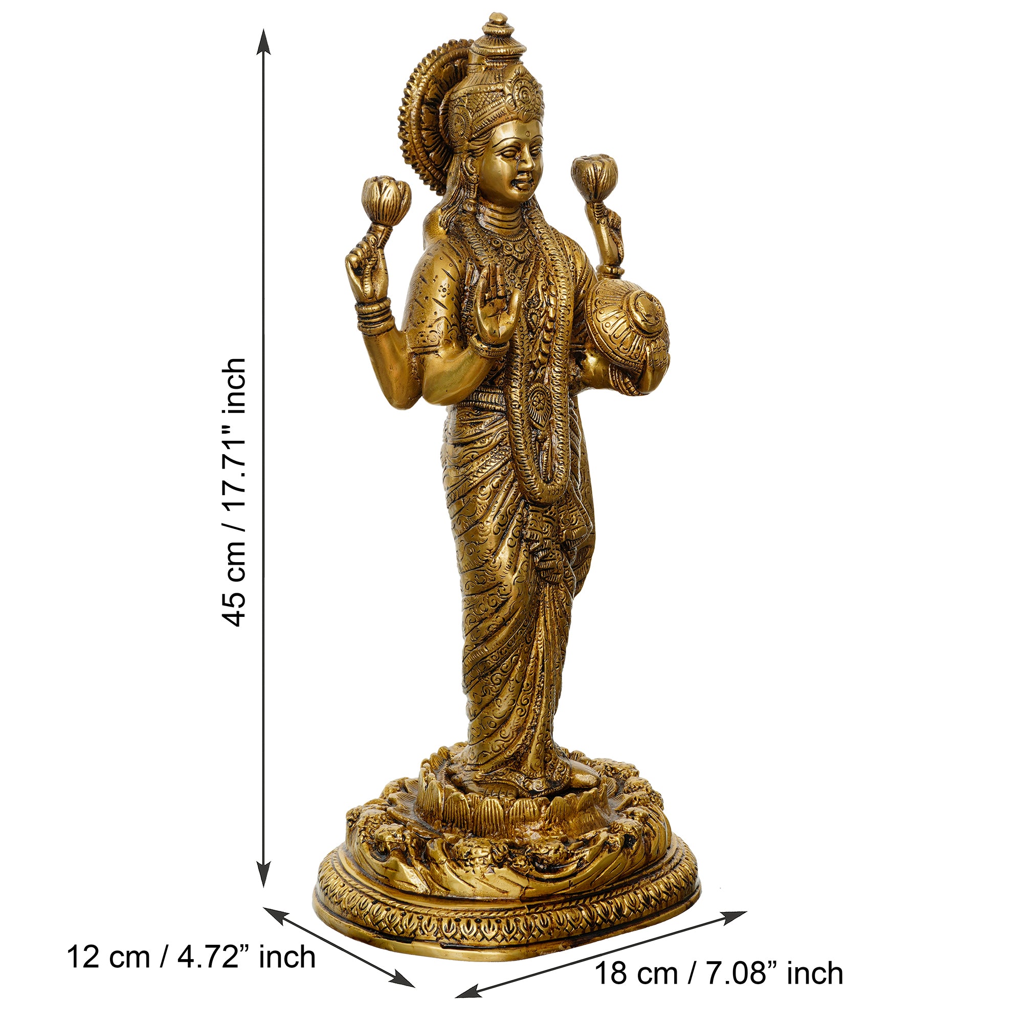 Golden Brass Handcrafted Standing Goddess Laxmi Idol 3