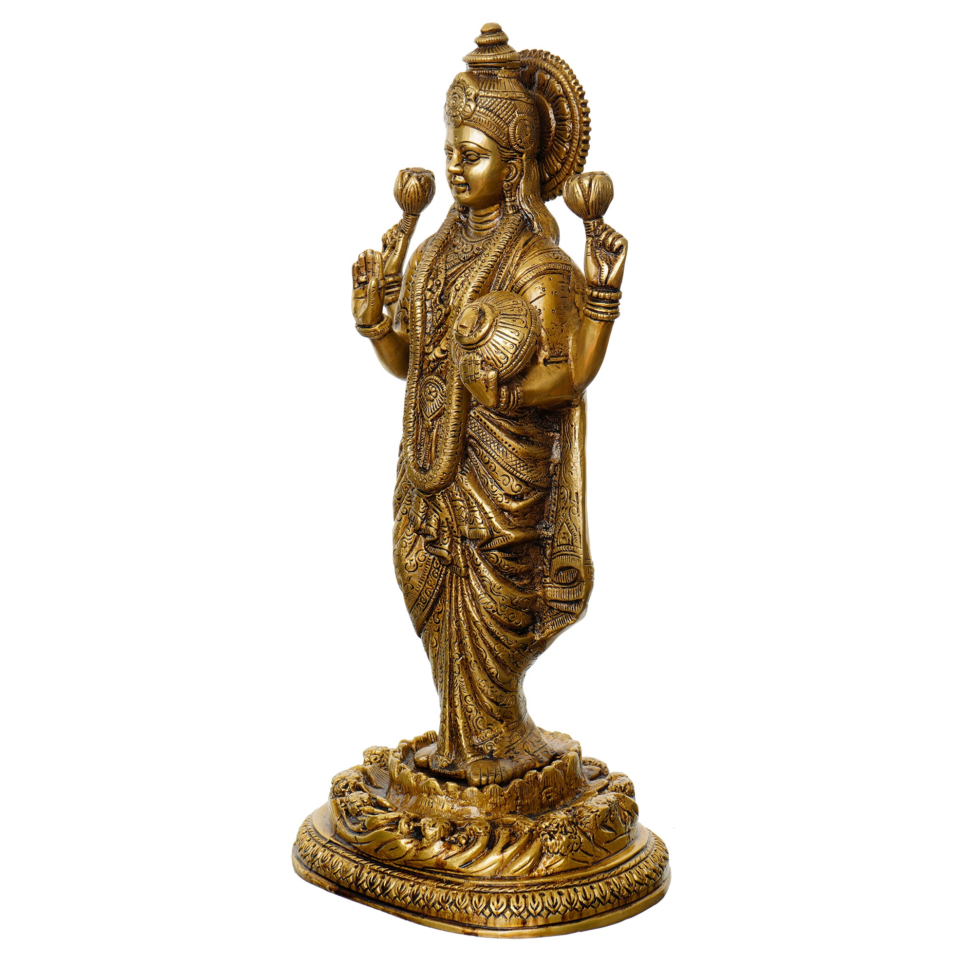 Golden Brass Handcrafted Standing Goddess Laxmi Idol 4