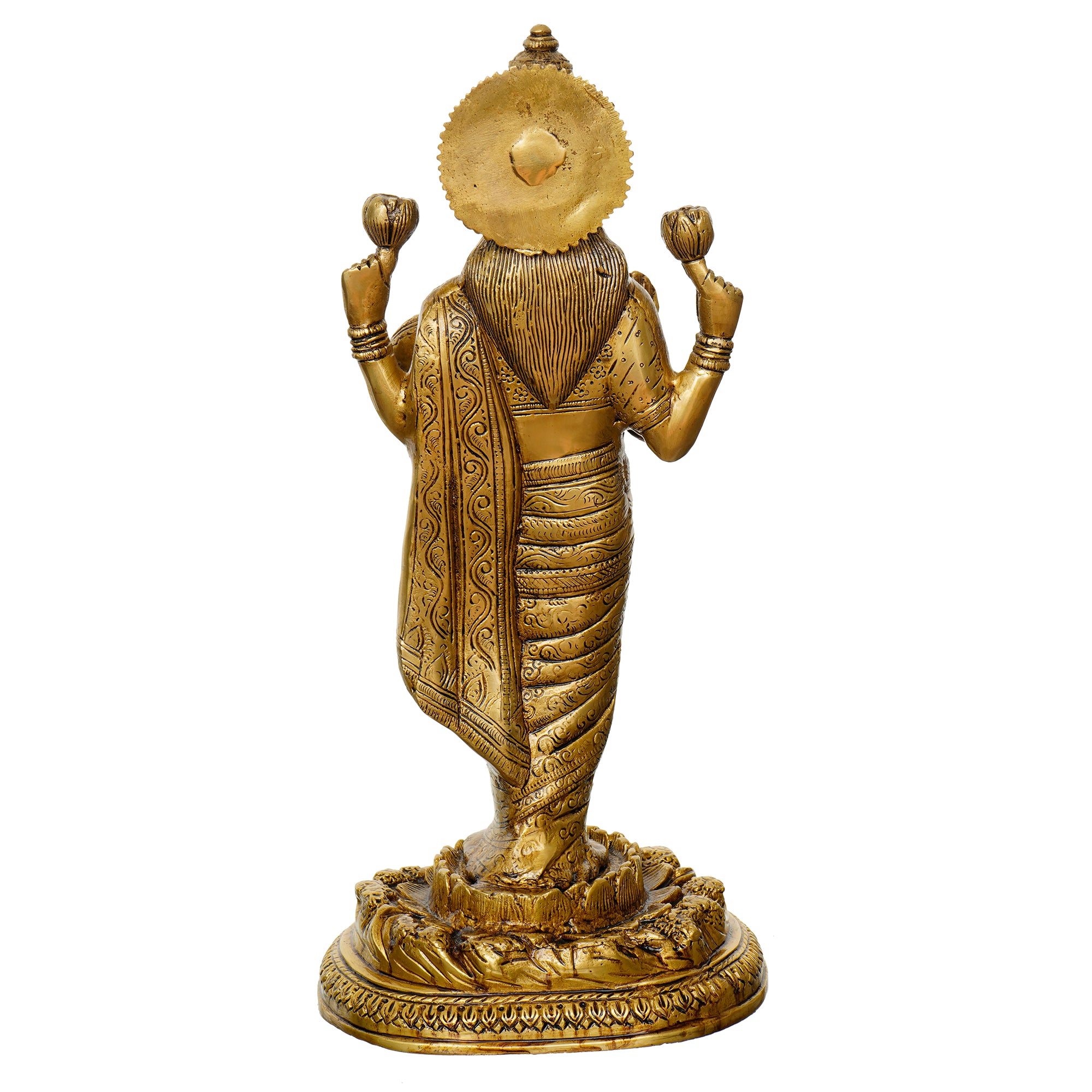 Golden Brass Handcrafted Standing Goddess Laxmi Idol 6