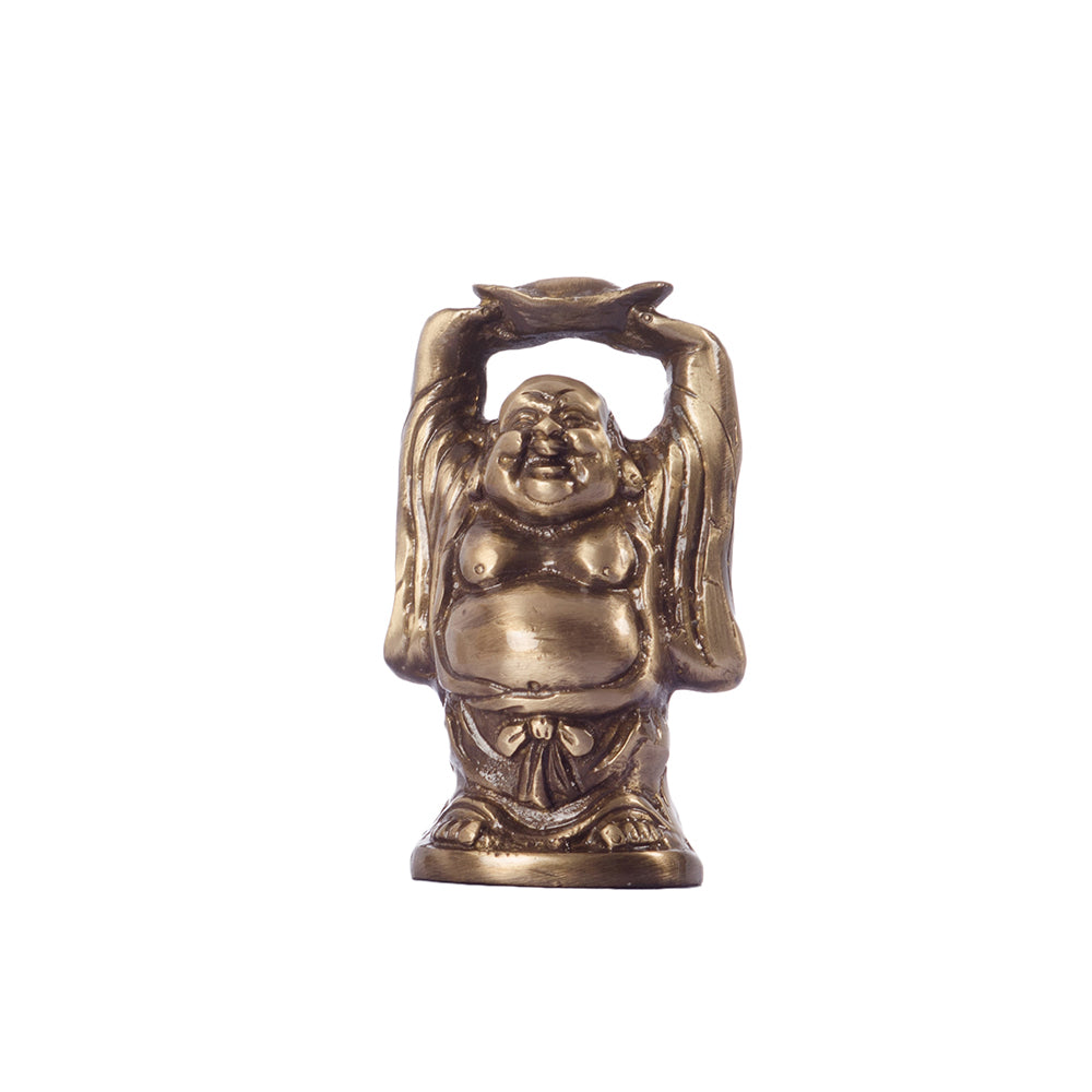 Standing Laughing buddha statue holding a gold ingot, with his hands upright 2
