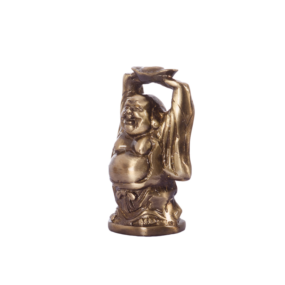 Standing Laughing buddha statue holding a gold ingot, with his hands upright 5