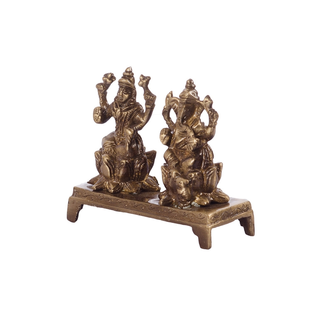 Brass Laxmi Ganesha Idols On Lotus Base 2