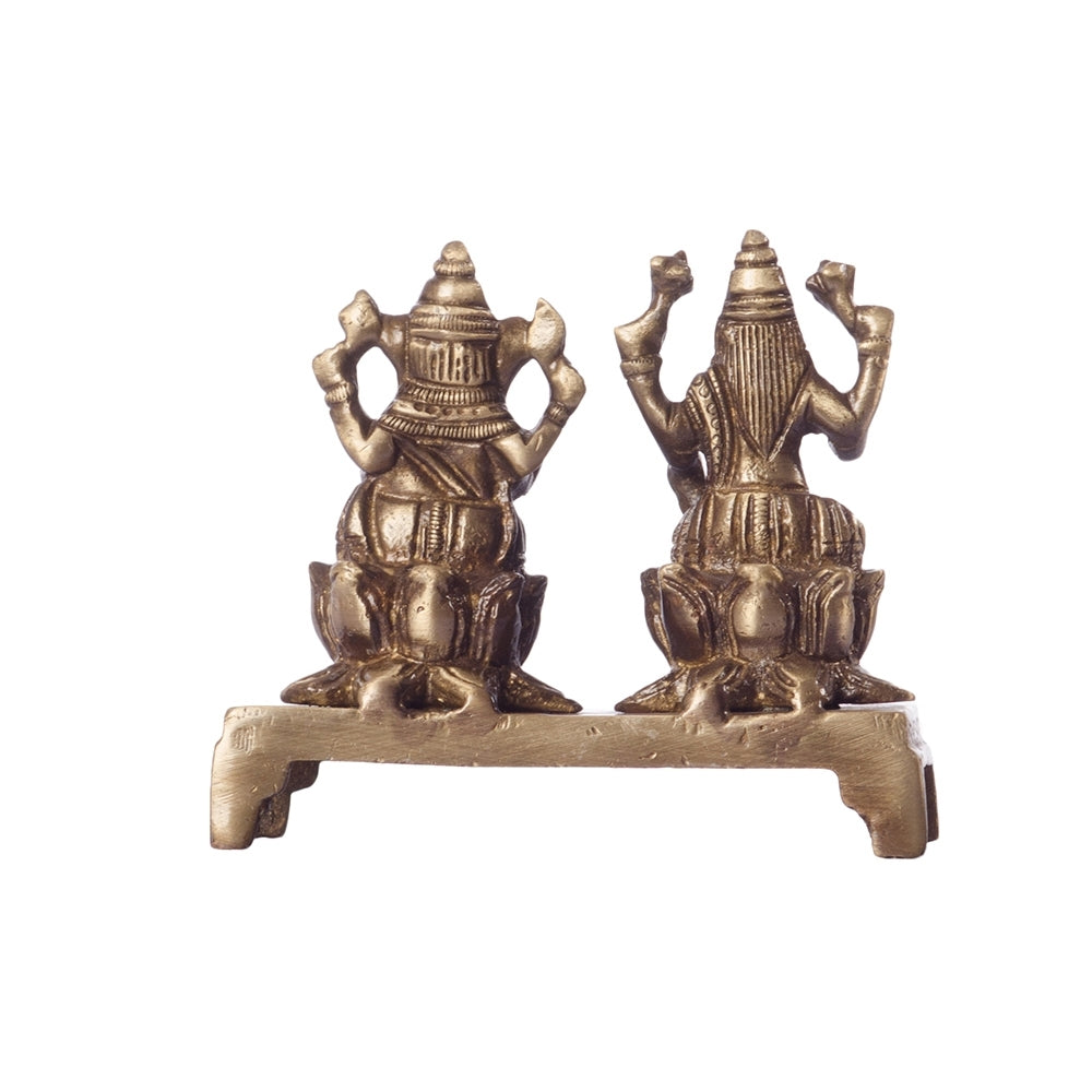 Brass Laxmi Ganesha Idols On Lotus Base 3