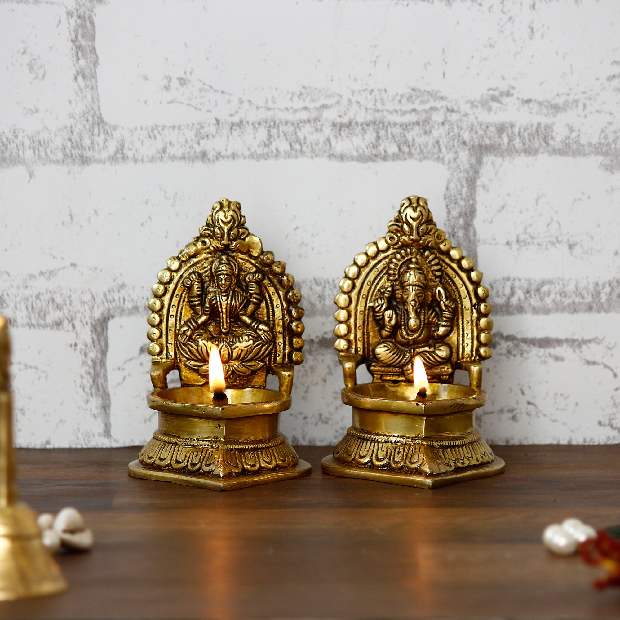 Brown & Gold Laxmi Ganesha Handcrafted Brass Diyas 2