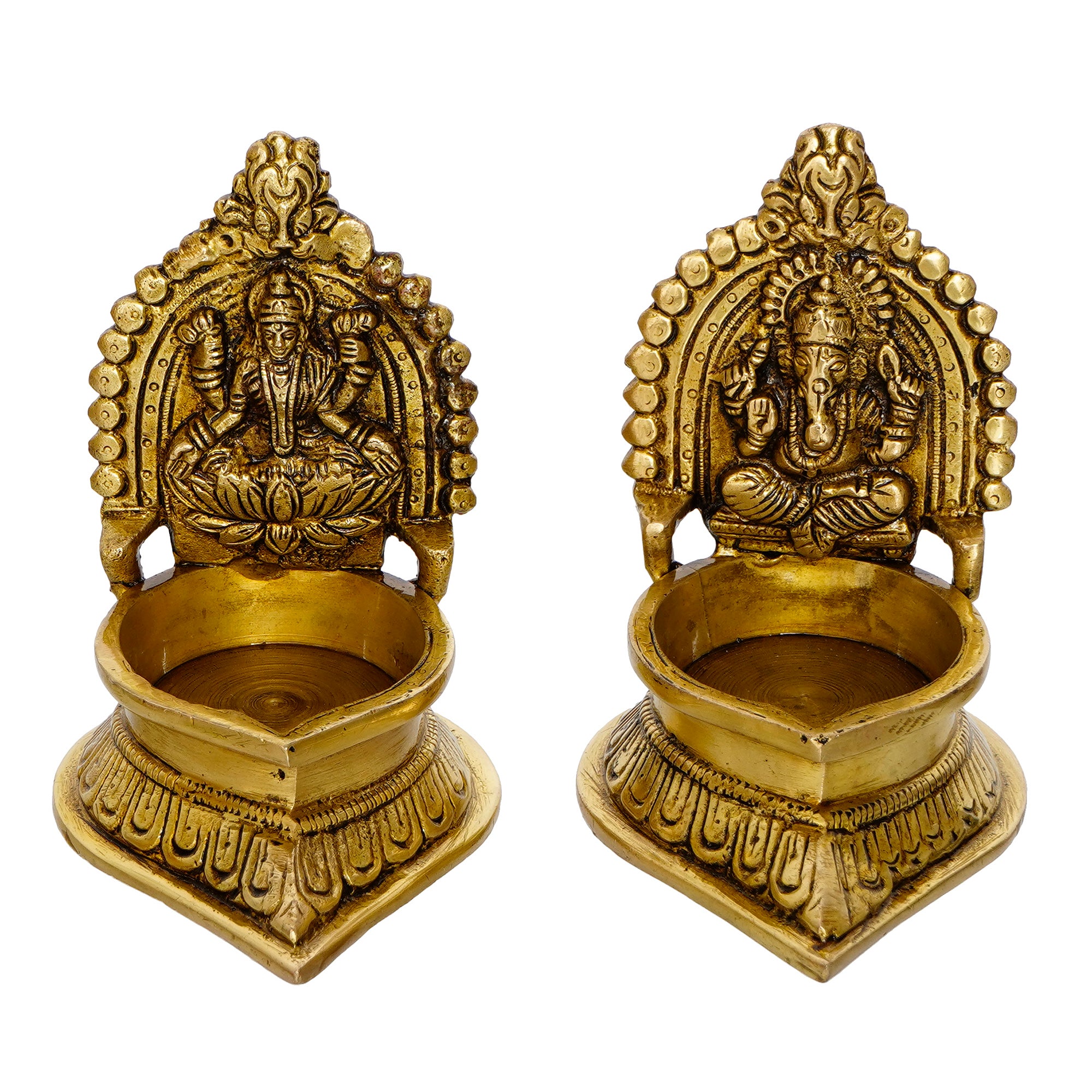Brown & Gold Laxmi Ganesha Handcrafted Brass Diyas 3