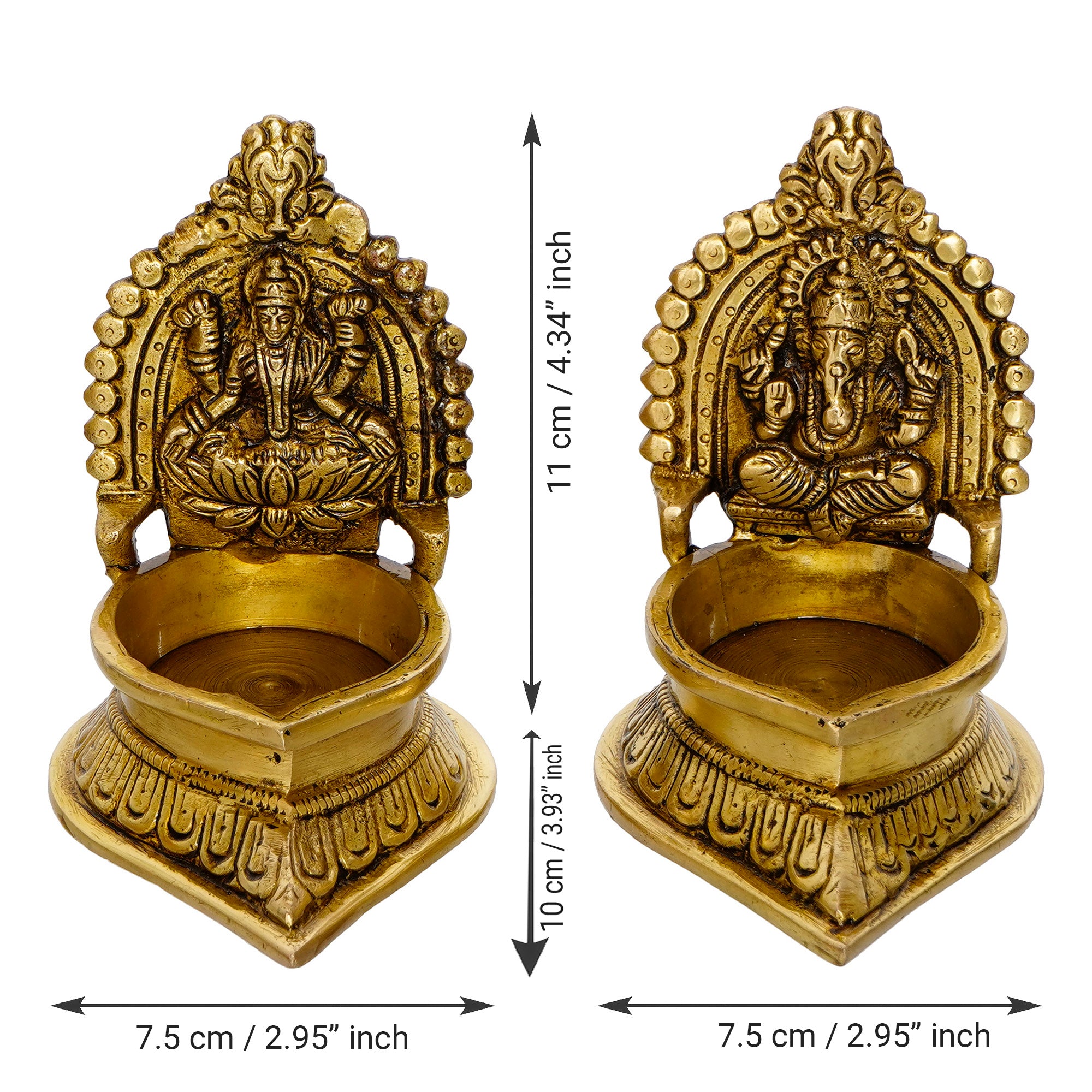Brown & Gold Laxmi Ganesha Handcrafted Brass Diyas 4