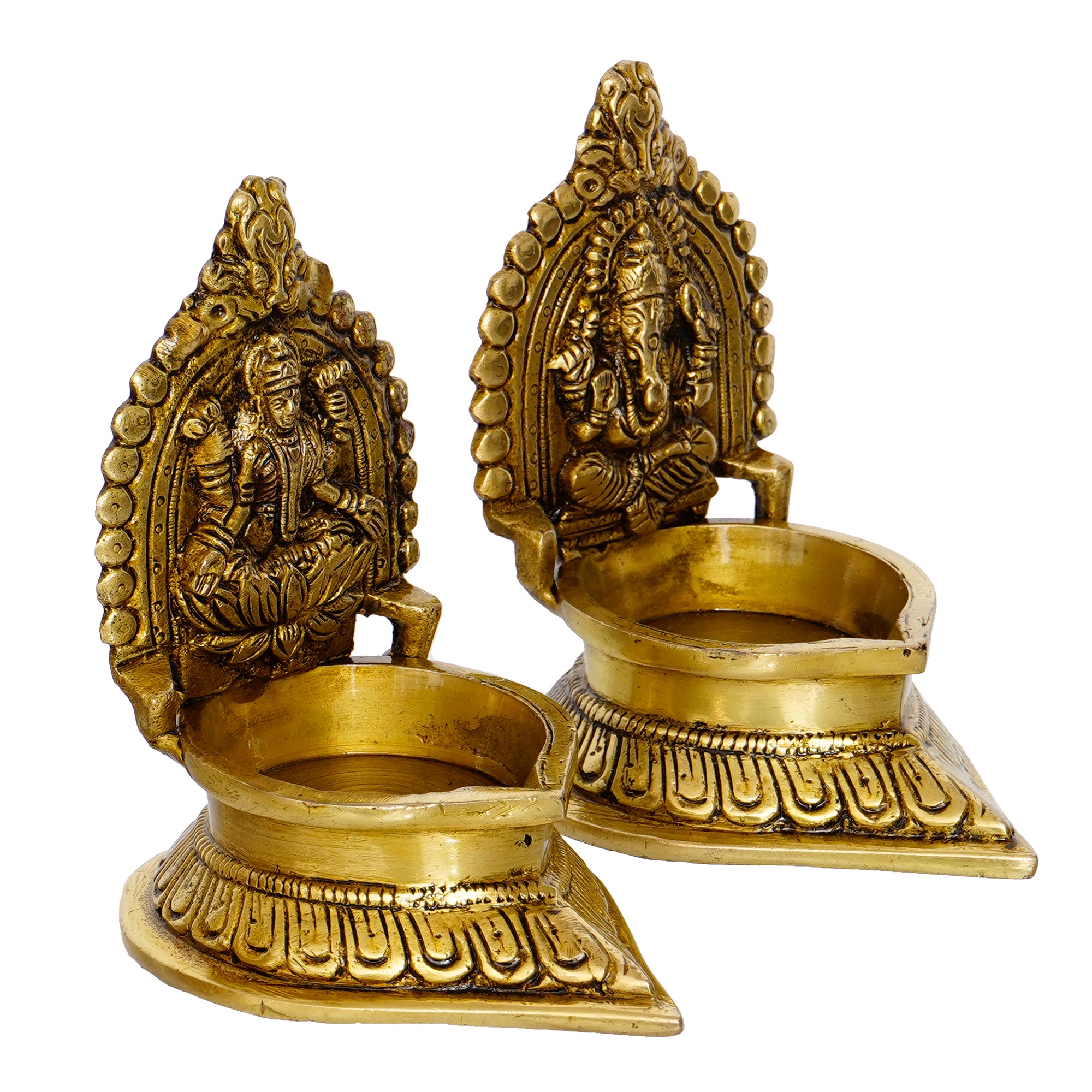 Brown & Gold Laxmi Ganesha Handcrafted Brass Diyas 5