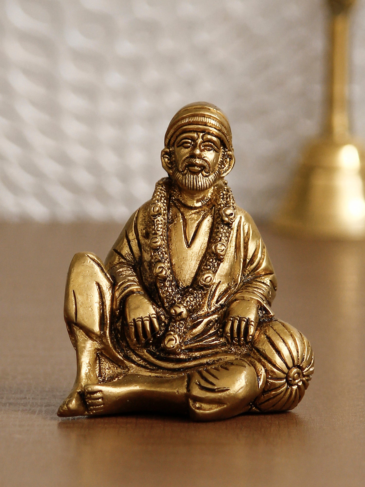 Golden Brass Handcrafted Sitting Sai Baba Idol 1