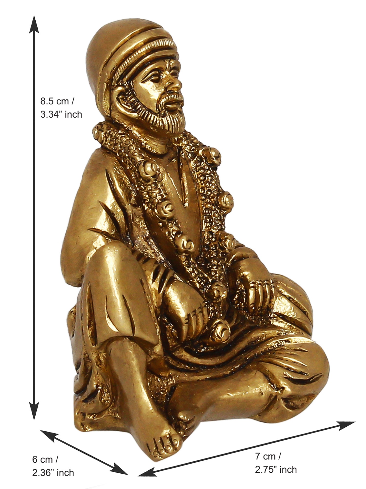 Golden Brass Handcrafted Sitting Sai Baba Idol 3