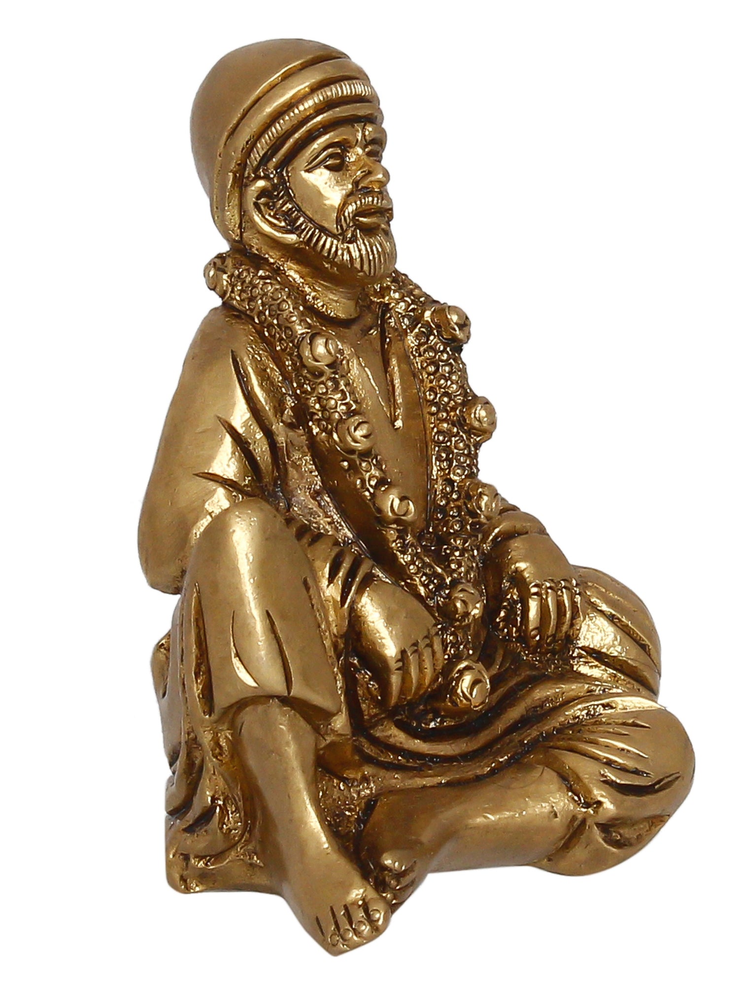 Golden Brass Handcrafted Sitting Sai Baba Idol 4