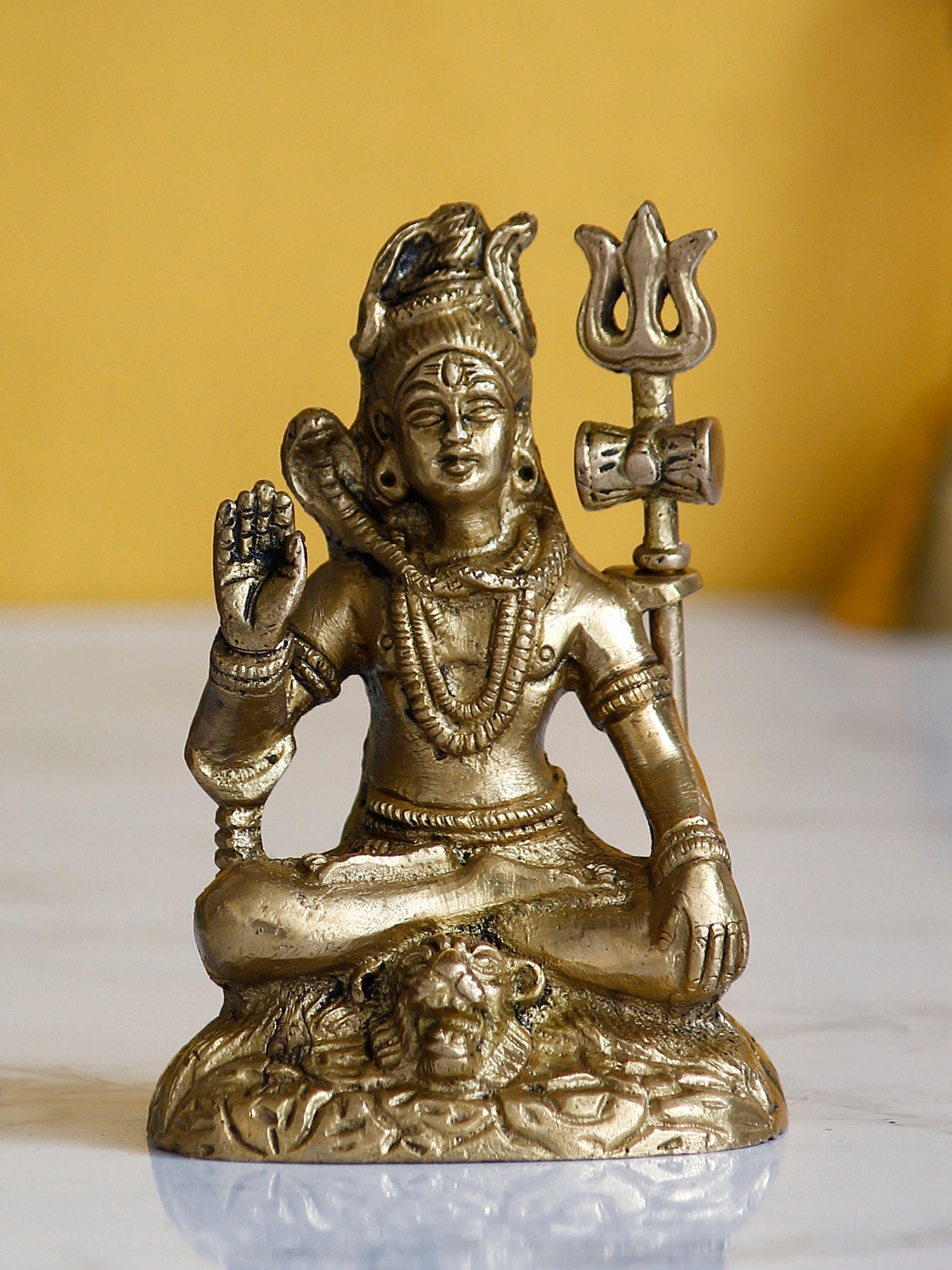 Golden Brass Handcrafted Blessing Lord Shiva Idol 1