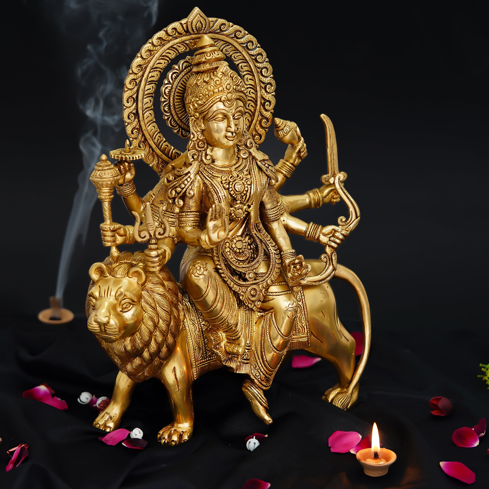 Golden Brass Goddess Durga on Lion Statue 1