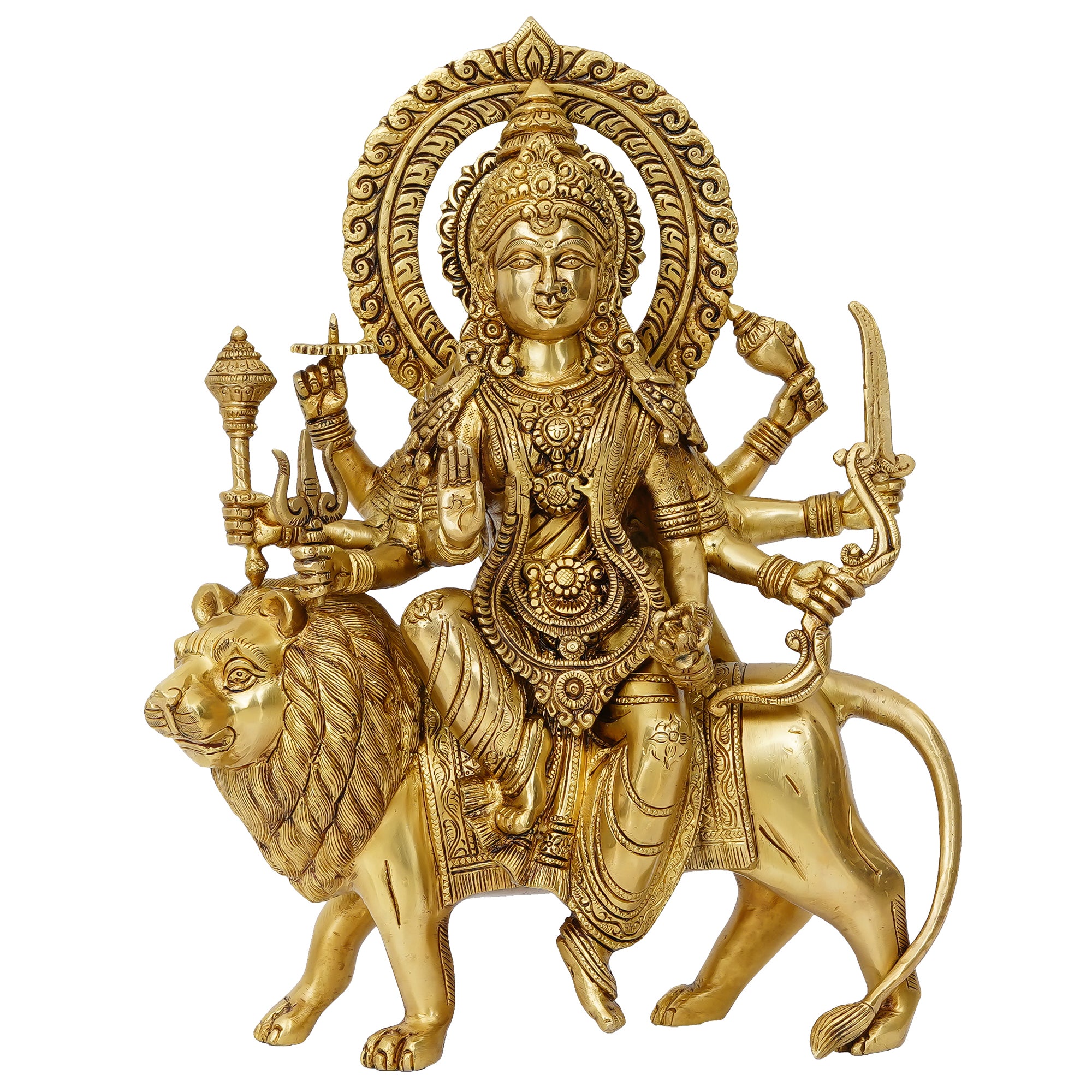 Golden Brass Goddess Durga on Lion Statue 2