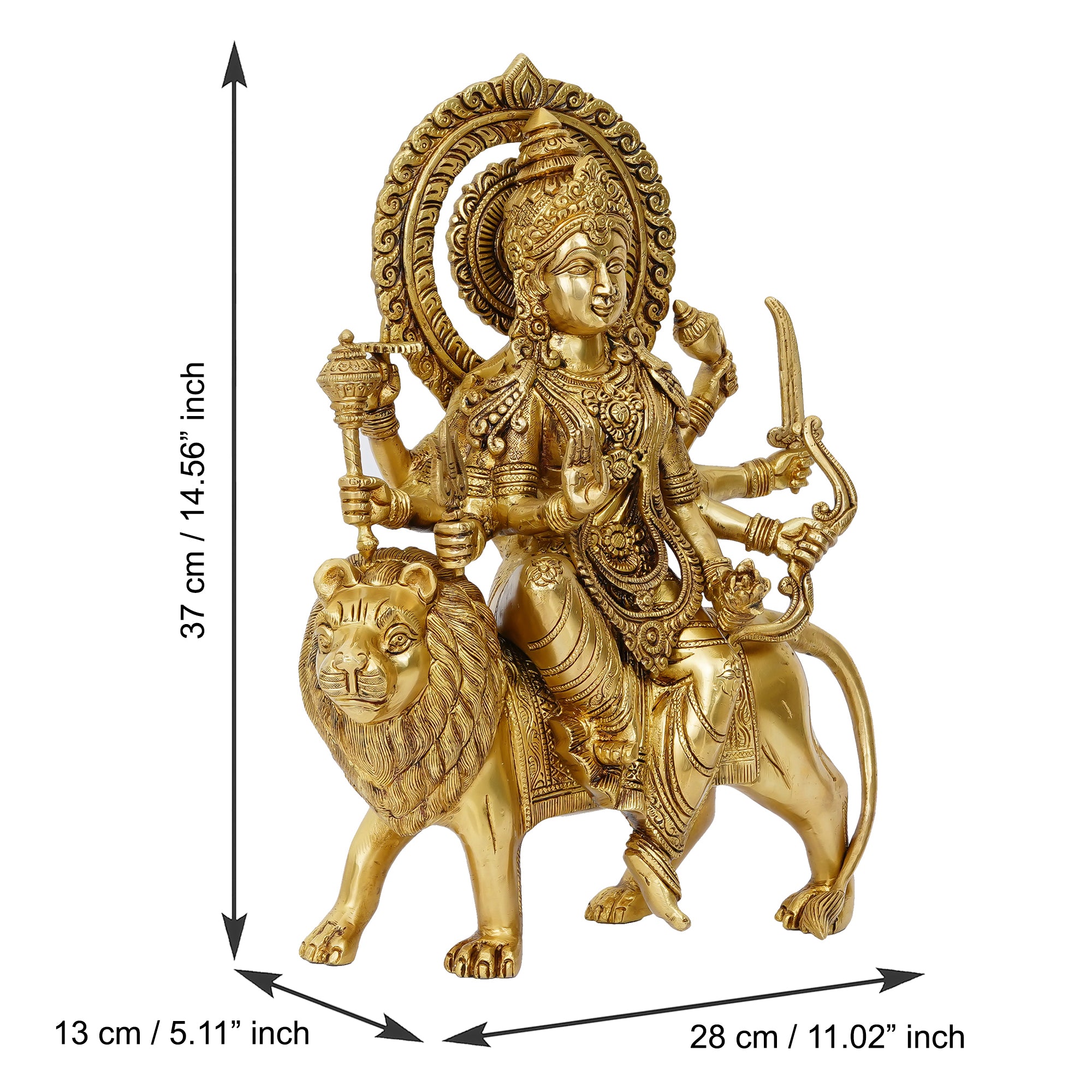 Golden Brass Goddess Durga on Lion Statue 3