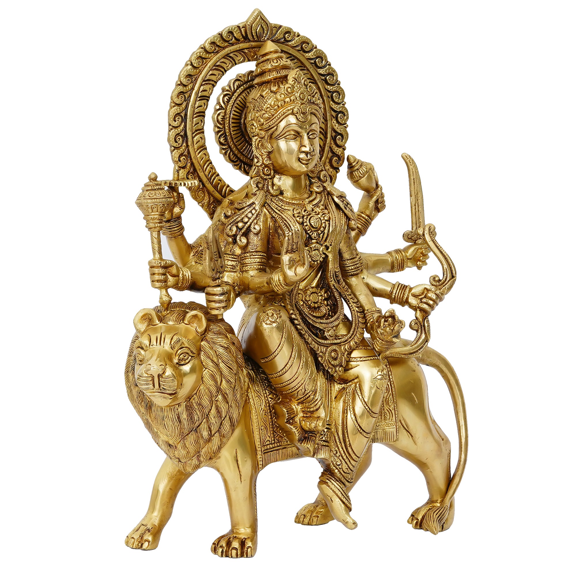 Golden Brass Goddess Durga on Lion Statue 4