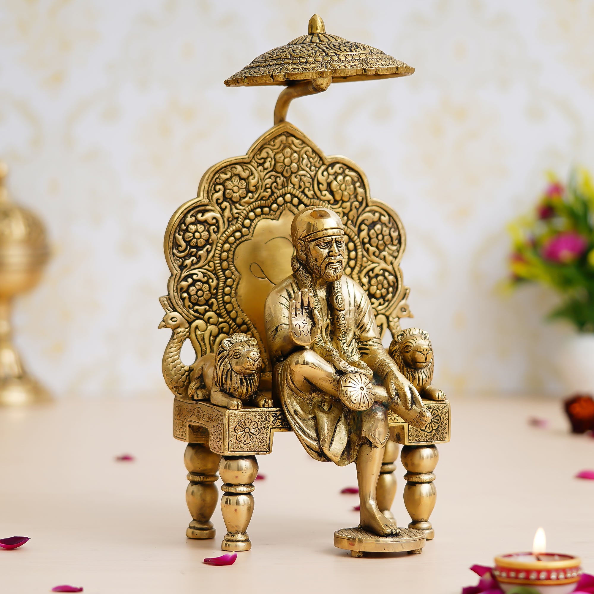 Golden Brass Blessing Shirdi Sai Baba Statue 1