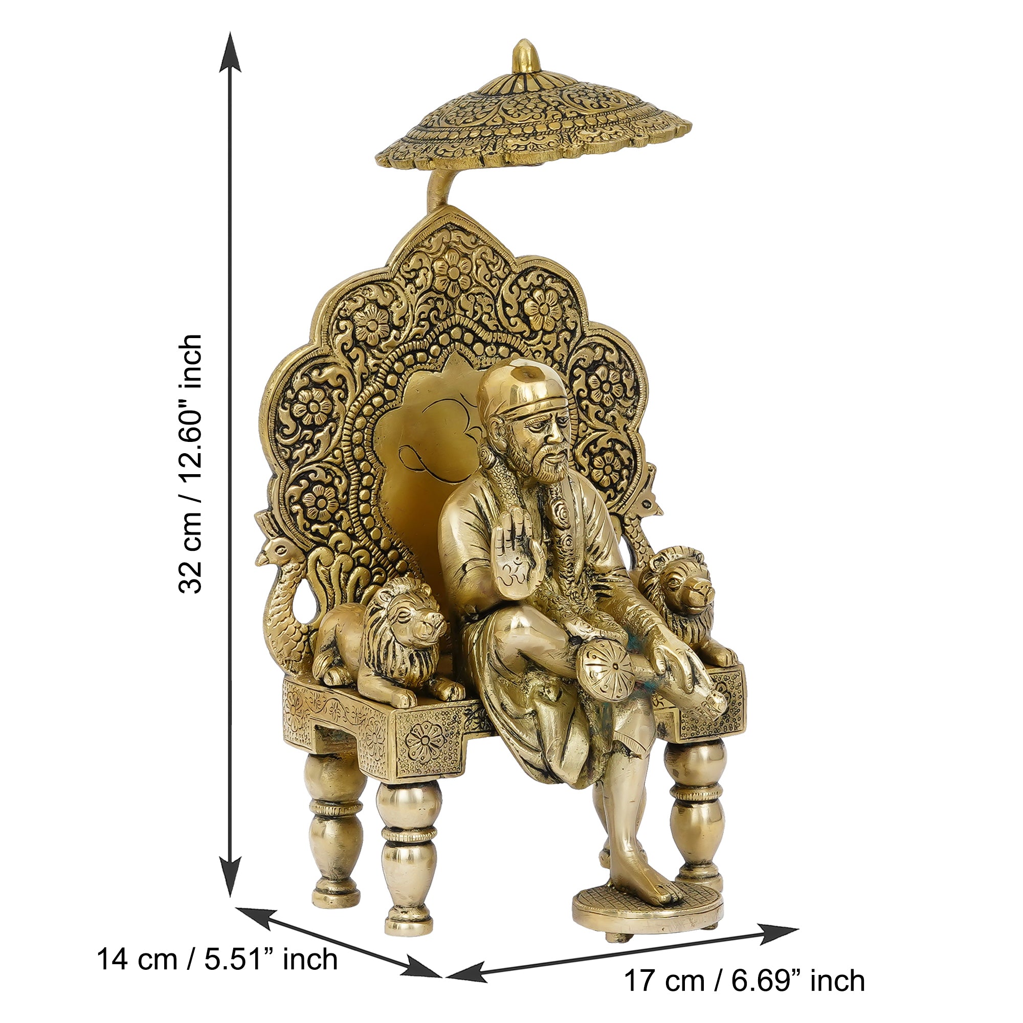 Golden Brass Blessing Shirdi Sai Baba Statue 3