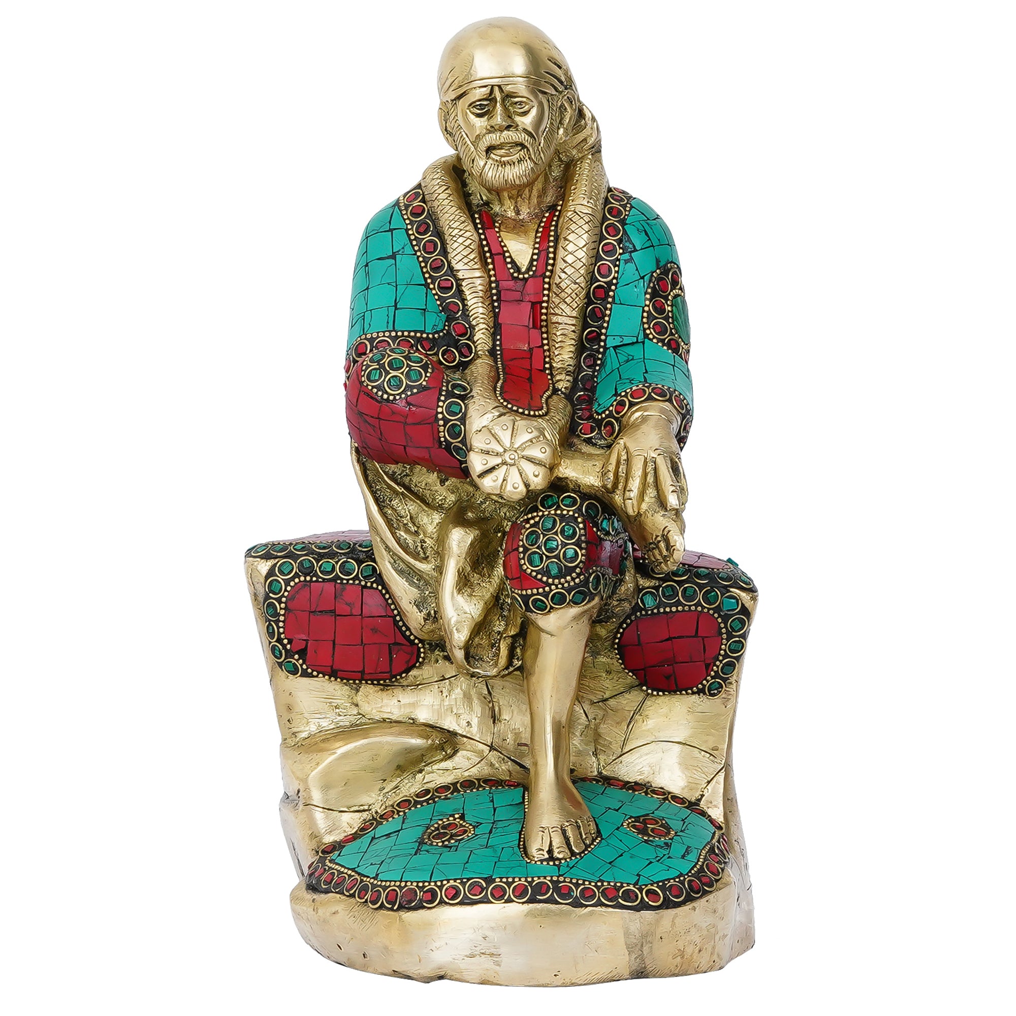 Colorful Stone Work Brass Handcrafted Sai Baba Idol 2