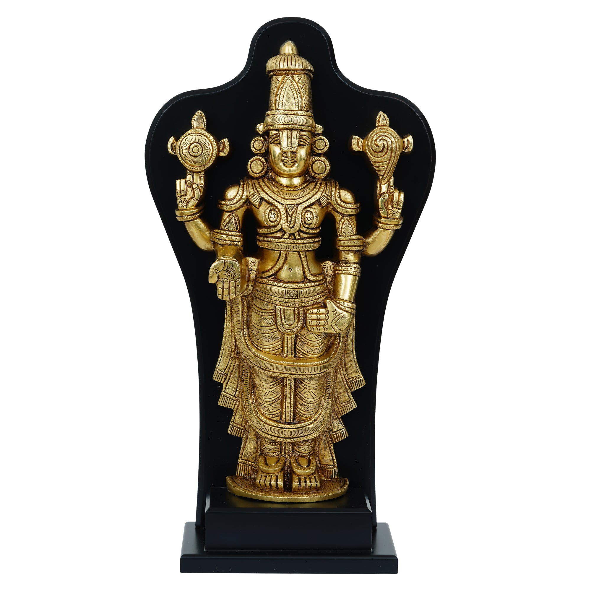 Golden Brass Handcrafted Lord Balaji Statue on Wooden Base 2