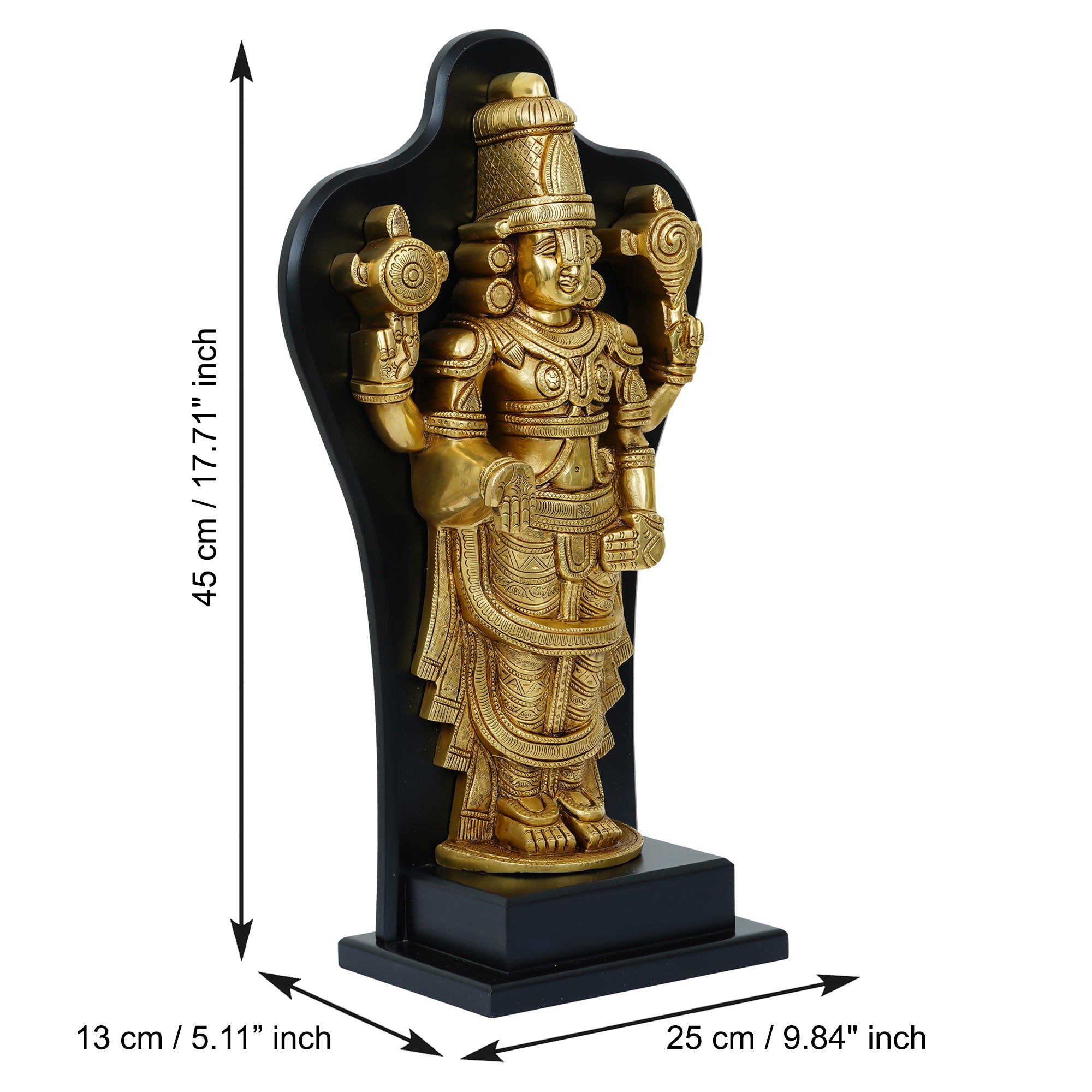 Golden Brass Handcrafted Lord Balaji Statue on Wooden Base 3