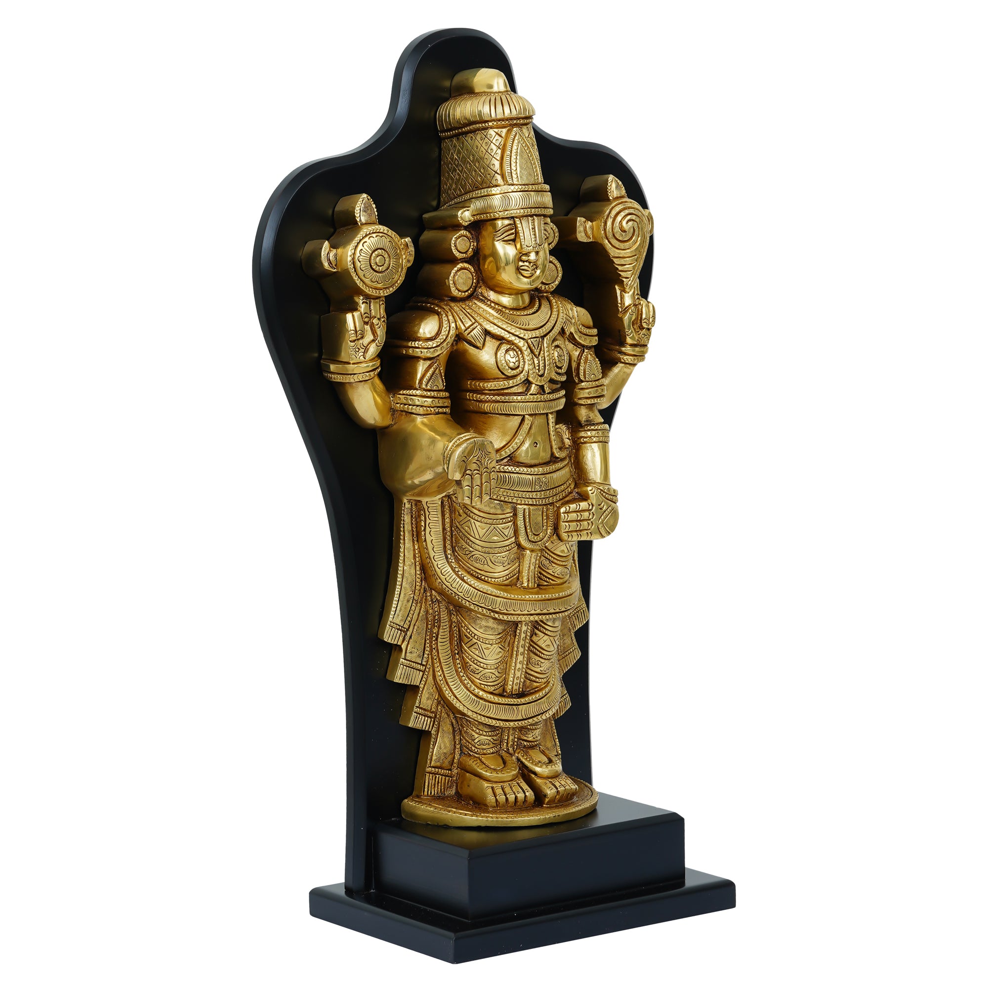 Golden Brass Handcrafted Lord Balaji Statue on Wooden Base 4