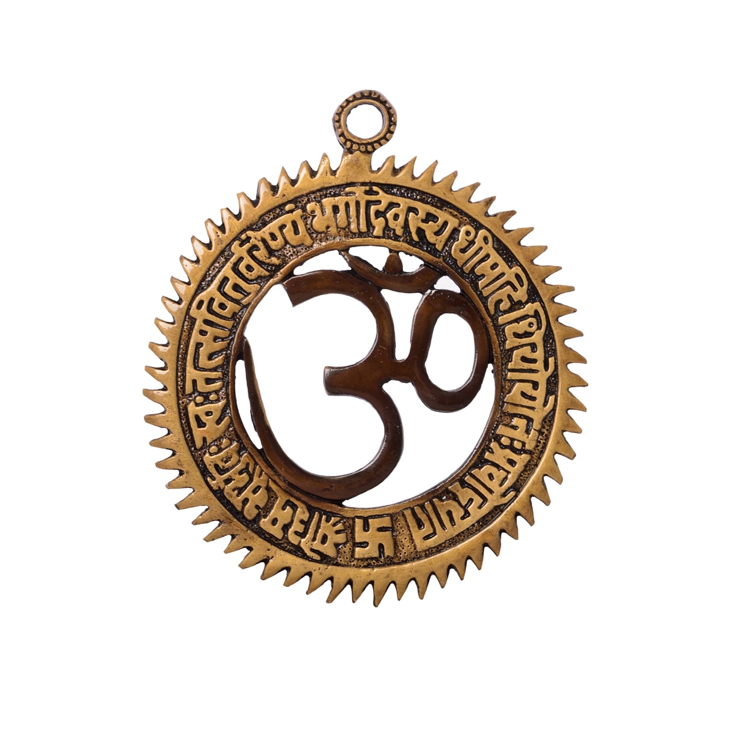 Gold and Brown Brass Om Symbol with Gayatri Mantra Decorative wall hanging