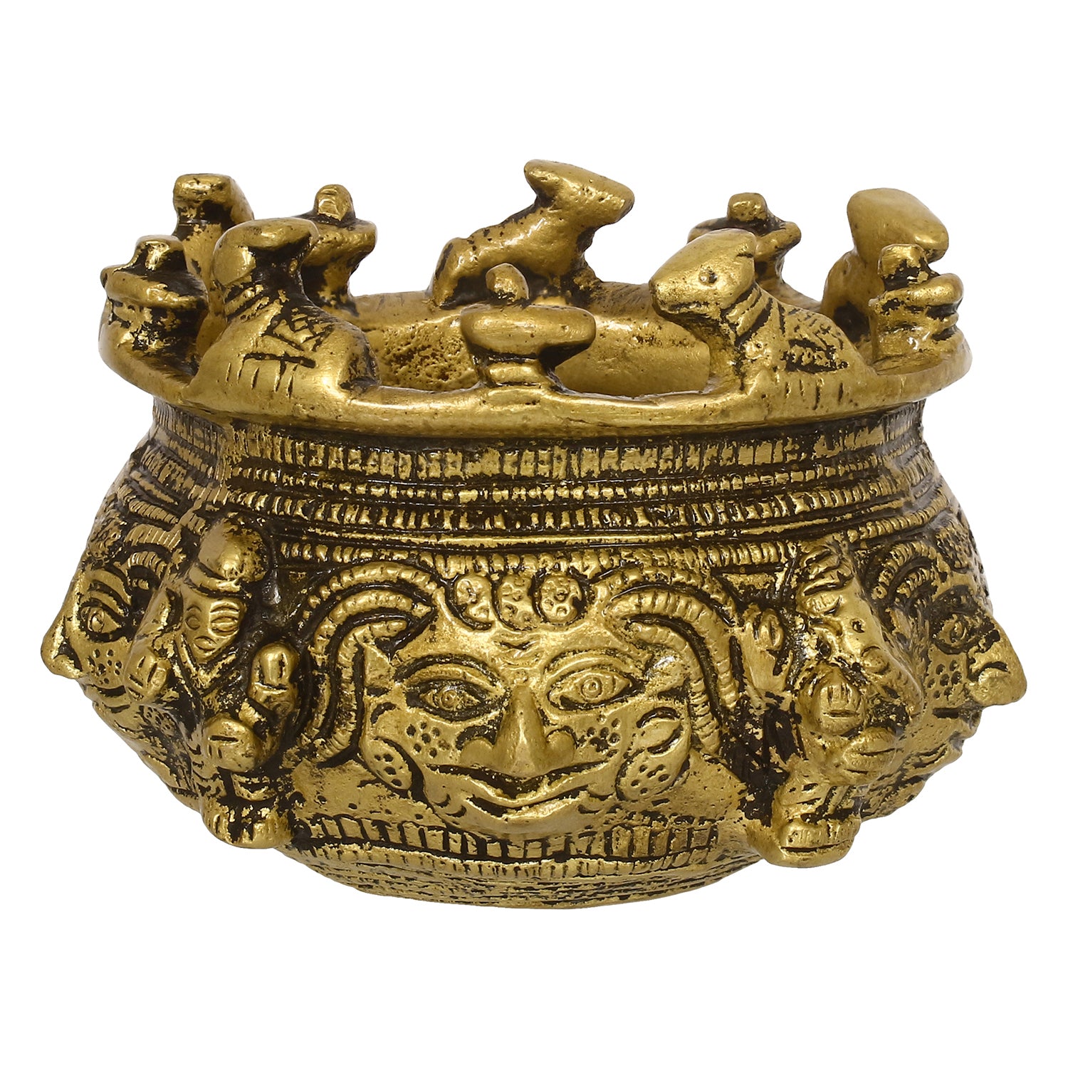 Golden Brass Auspicious Kalash, Shivling And Nandi On The Rim Of The Kalash/Pot For Religious Offerings 2
