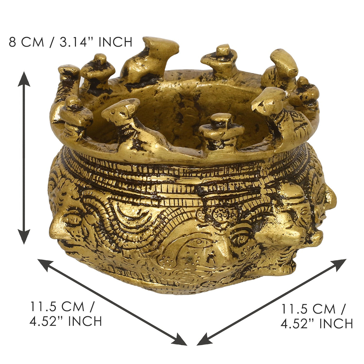 Golden Brass Auspicious Kalash, Shivling And Nandi On The Rim Of The Kalash/Pot For Religious Offerings 3