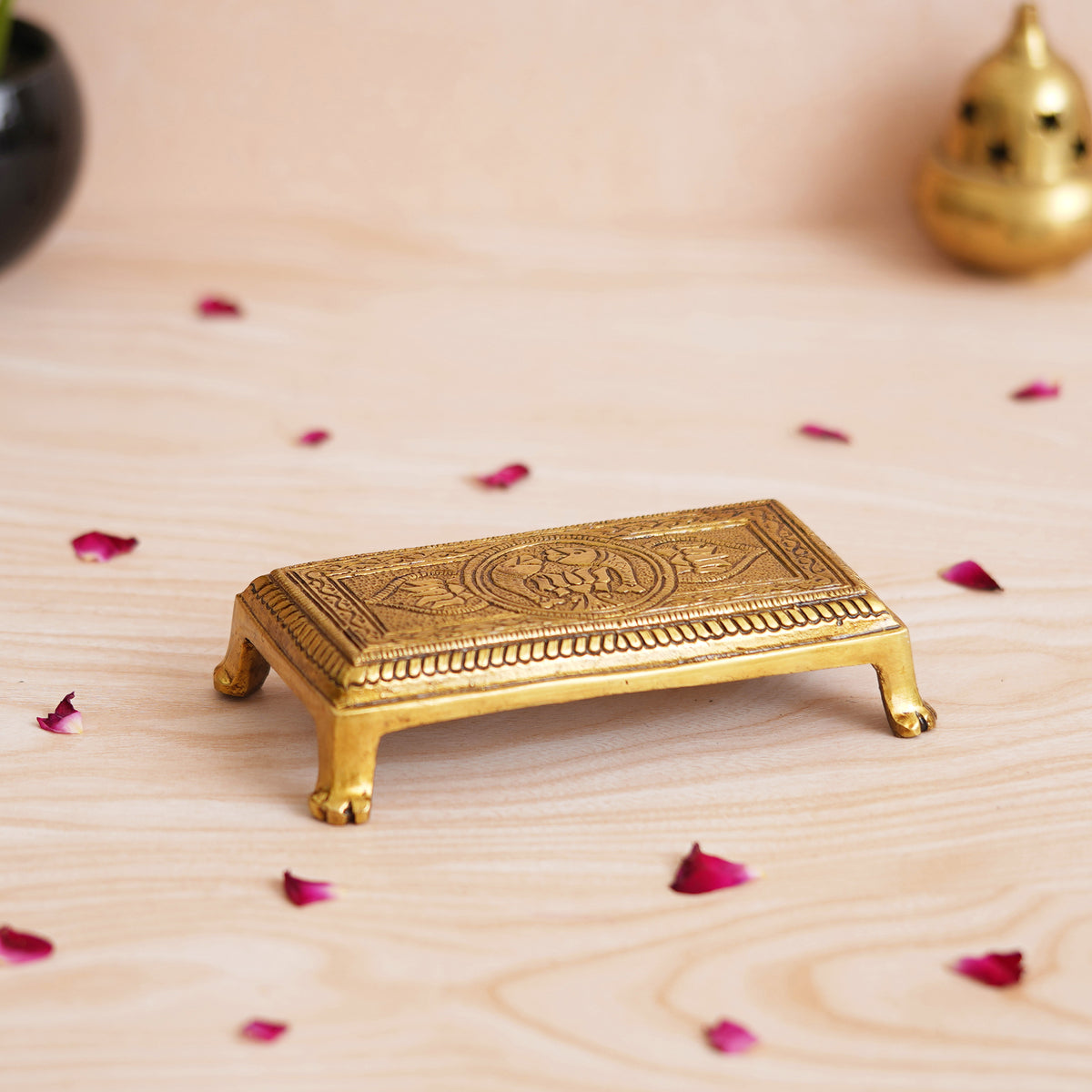eCraftIndia Golden Rectangle Handcrafted Traditional Lotus Flowers Eng