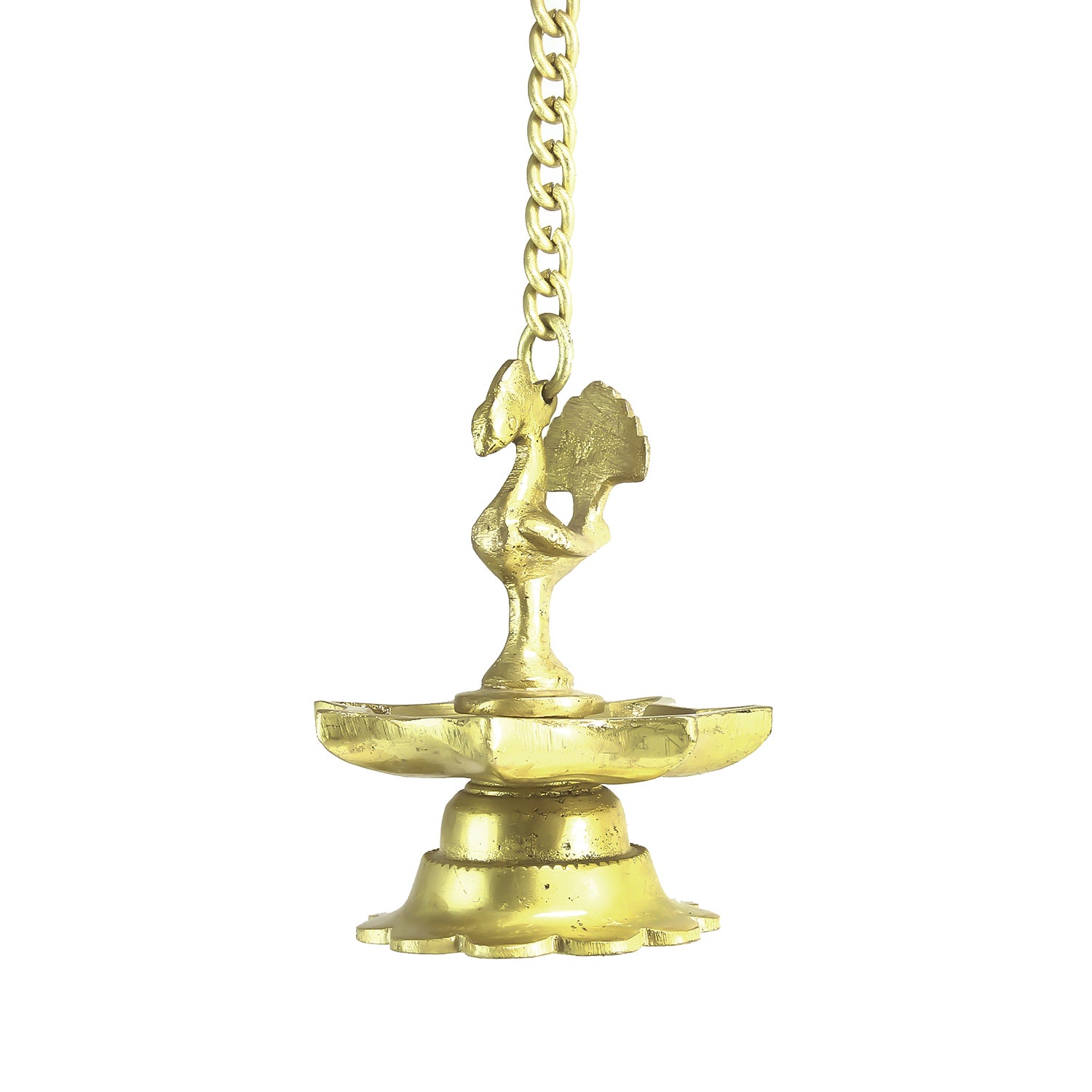 7 Wicks Decorative Peacock Brass Diya With Bell Wall Hanging With Chain 1