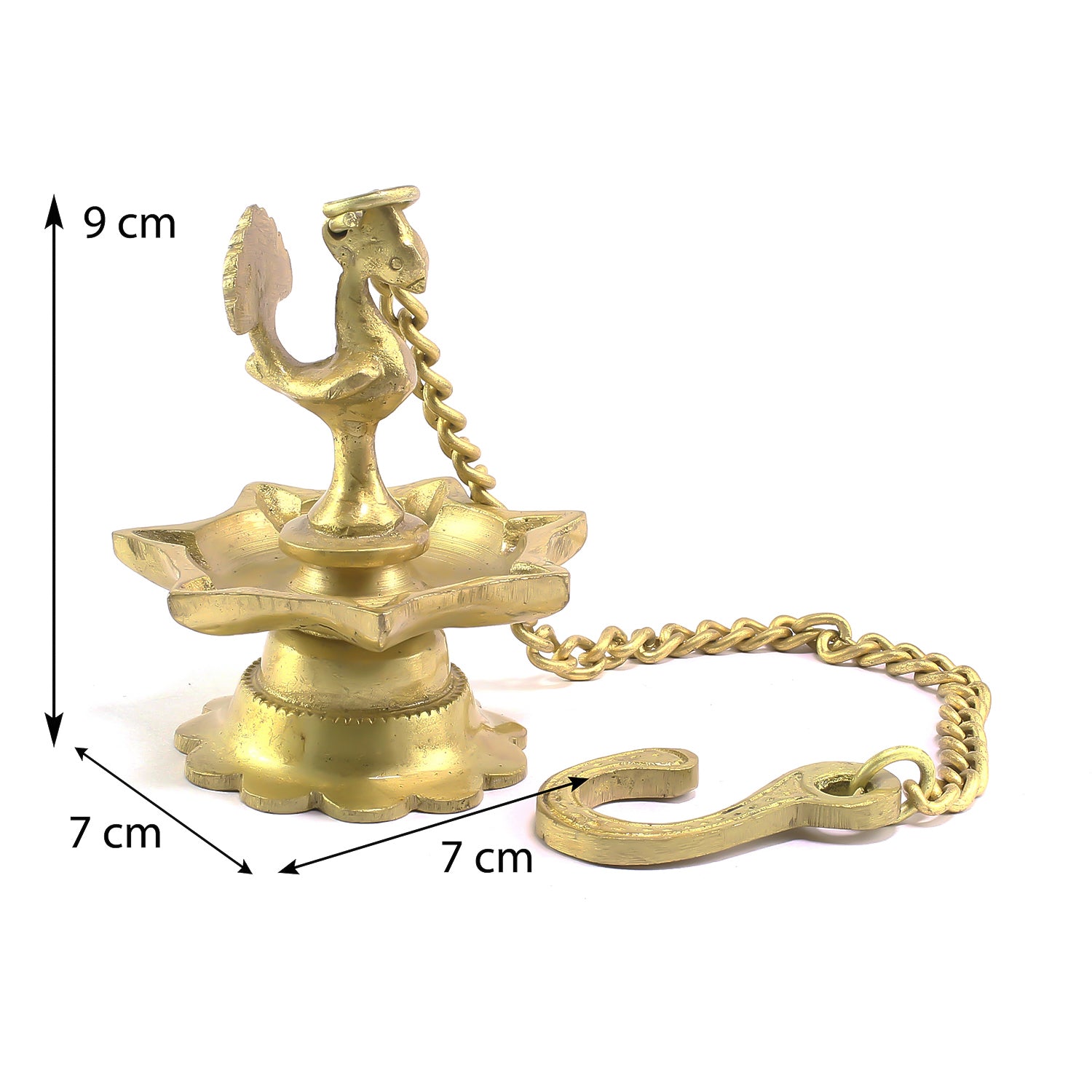 7 Wicks Decorative Peacock Brass Diya With Bell Wall Hanging With Chain 2