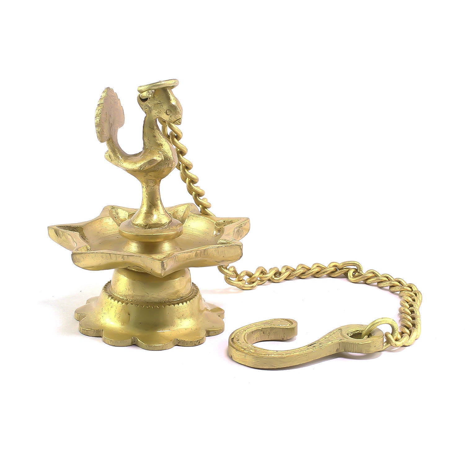 7 Wicks Decorative Peacock Brass Diya With Bell Wall Hanging With Chain 3