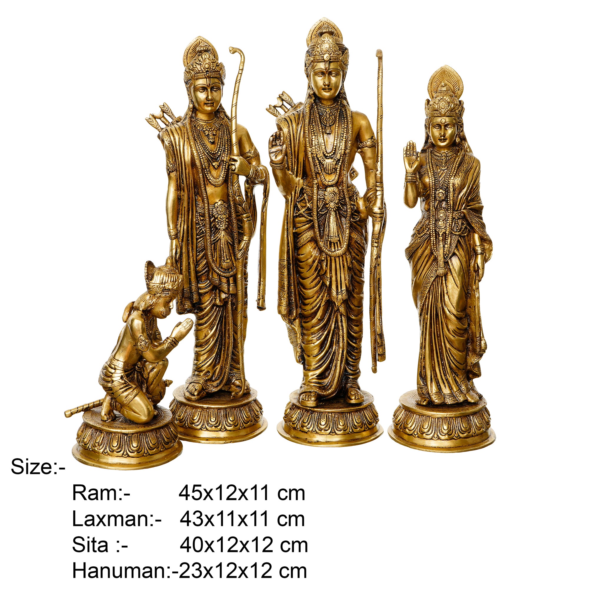 Golden Brass Handcrafted Ram Darbar - Lord Ram, Sita and Laxman Along With Lord Hanuman Idols 4