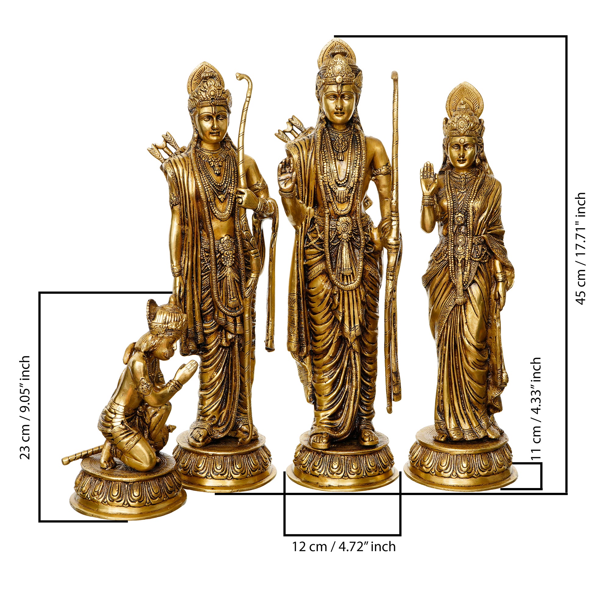 Golden Brass Handcrafted Ram Darbar - Lord Ram, Sita and Laxman Along With Lord Hanuman Idols 3