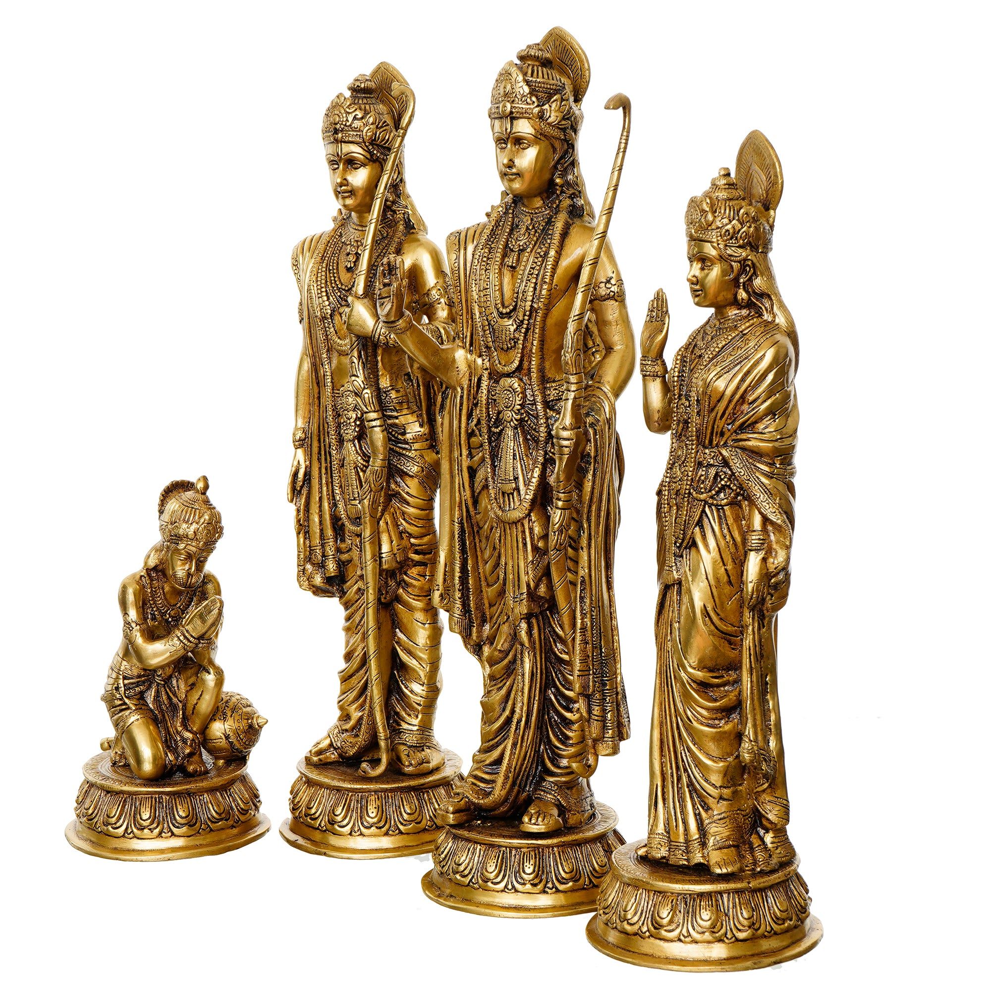 Golden Brass Handcrafted Ram Darbar - Lord Ram, Sita and Laxman Along With Lord Hanuman Idols 5