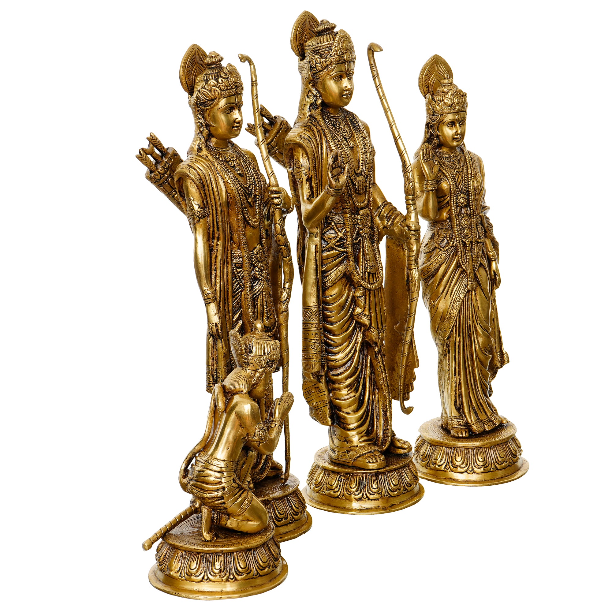Golden Brass Handcrafted Ram Darbar - Lord Ram, Sita and Laxman Along With Lord Hanuman Idols 6