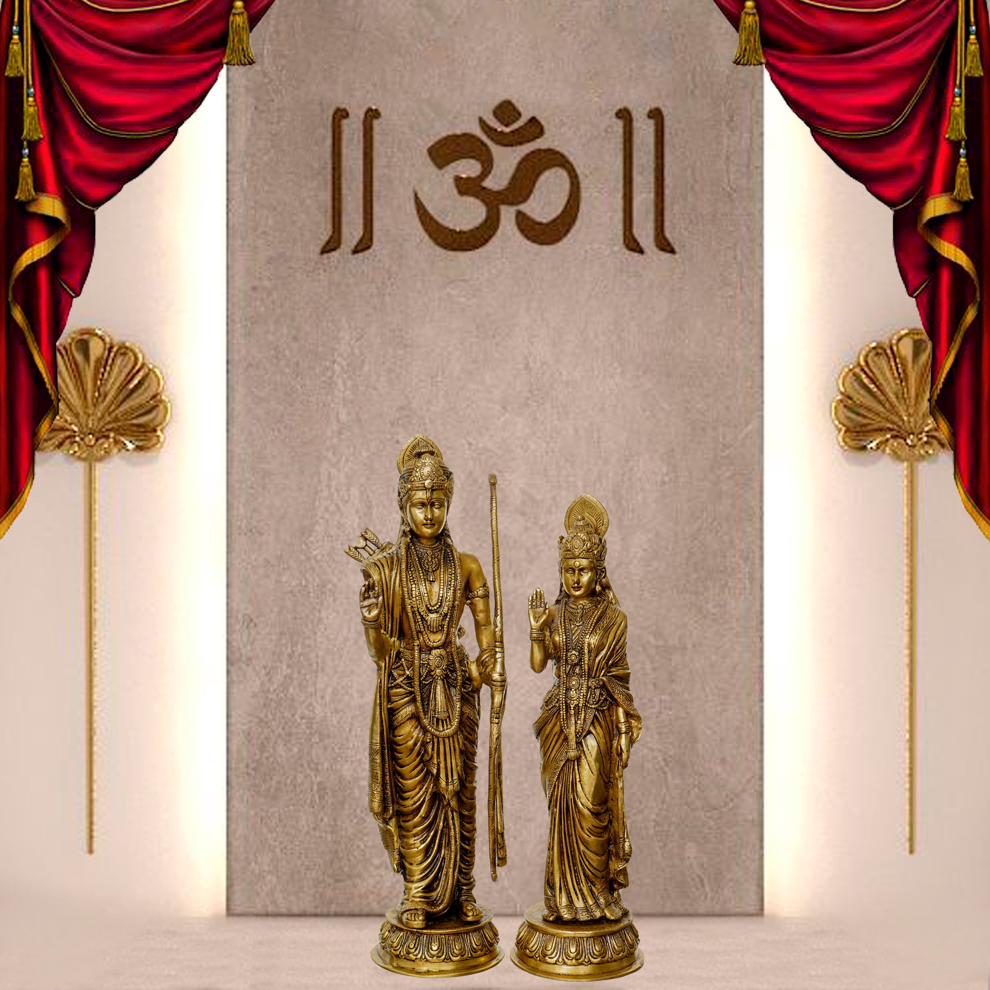 Golden Brass Handcrafted Lord Ram and Goddess Sita Idols 1