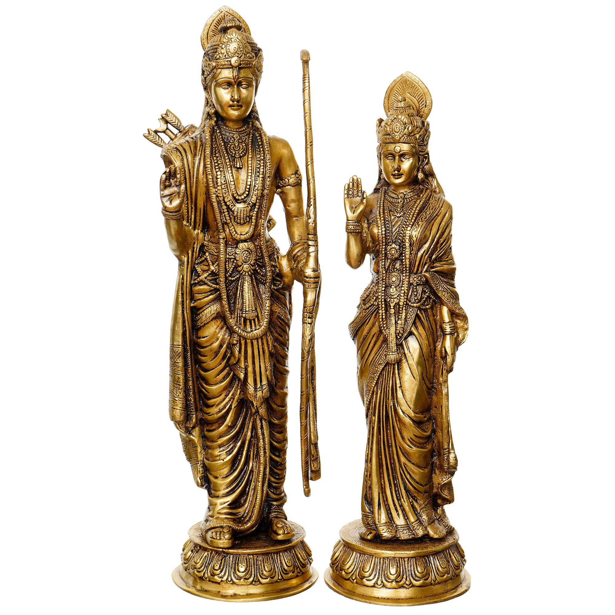 Golden Brass Handcrafted Lord Ram and Goddess Sita Idols 2
