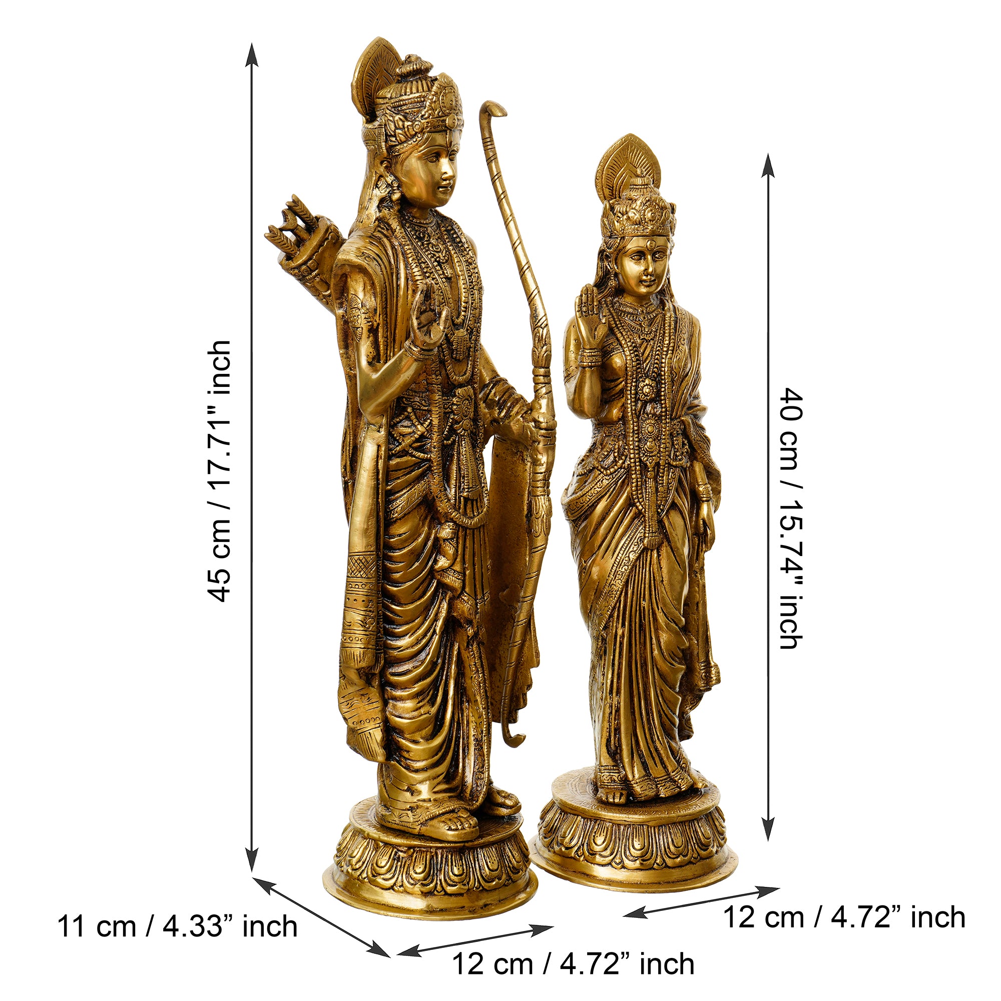 Golden Brass Handcrafted Lord Ram and Goddess Sita Idols 3