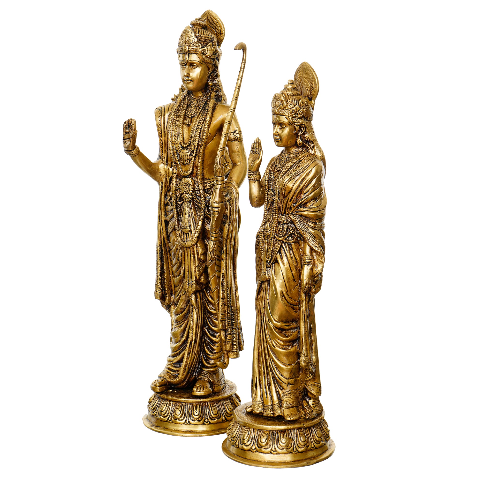 Golden Brass Handcrafted Lord Ram and Goddess Sita Idols 4