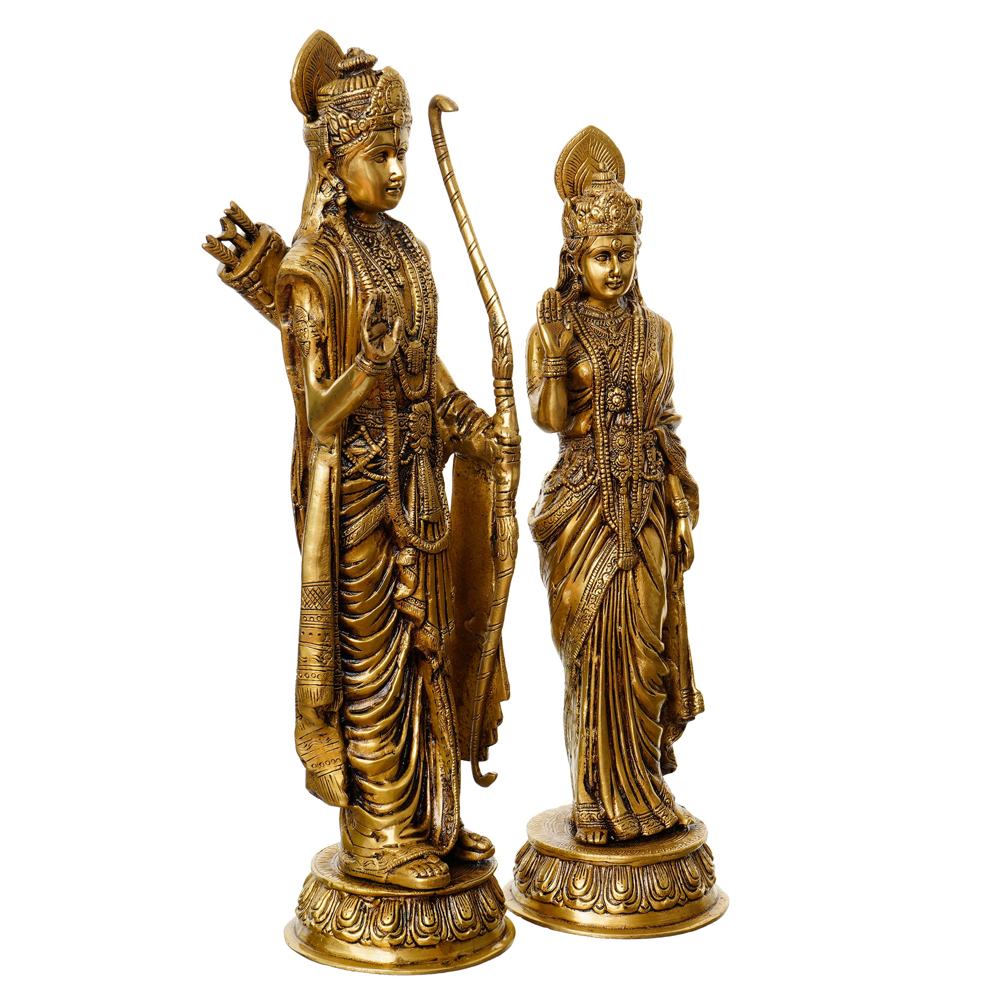 Golden Brass Handcrafted Lord Ram and Goddess Sita Idols 5