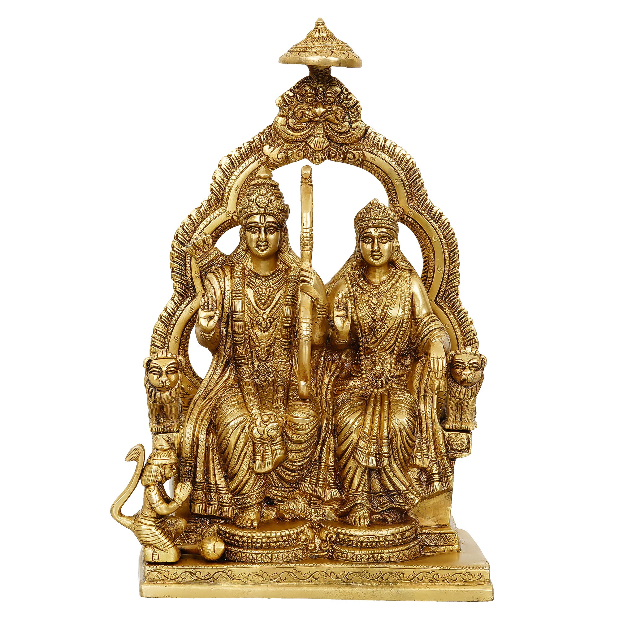 Golden Lord Ram, Sita & Hanuman Handcrafted Brass Figurine 2