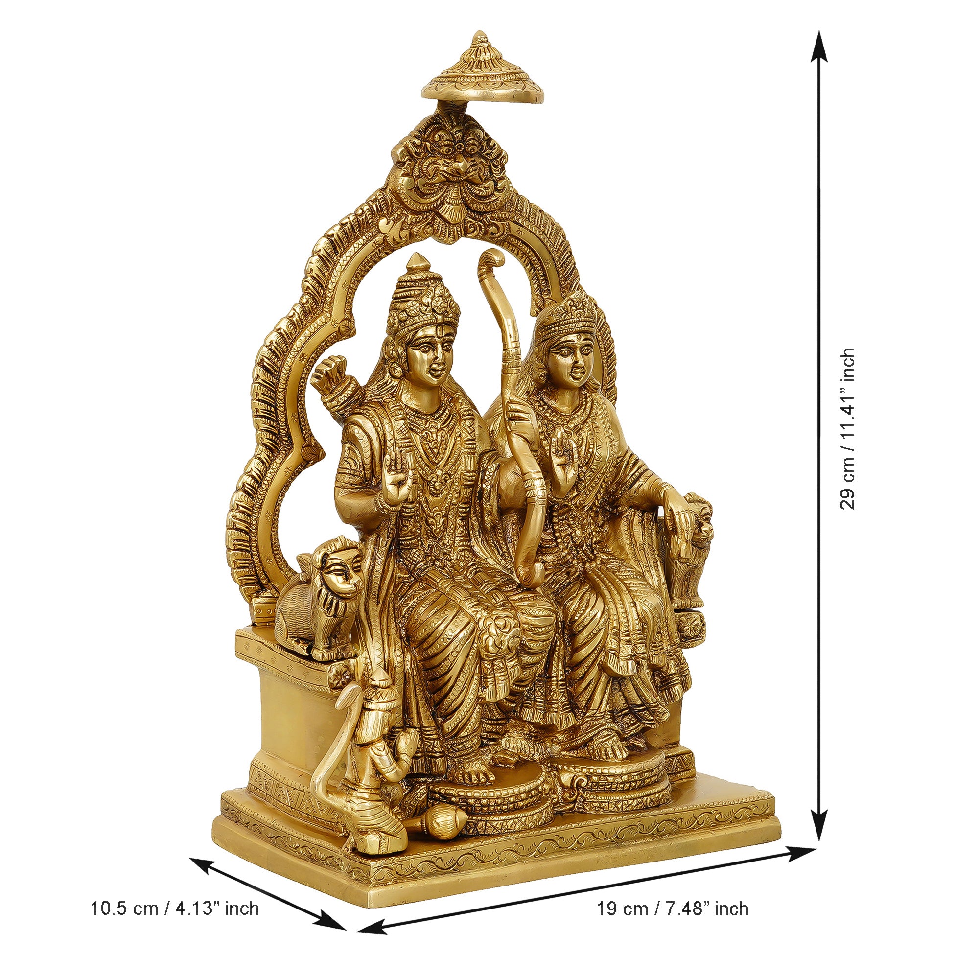 Golden Lord Ram, Sita & Hanuman Handcrafted Brass Figurine 3