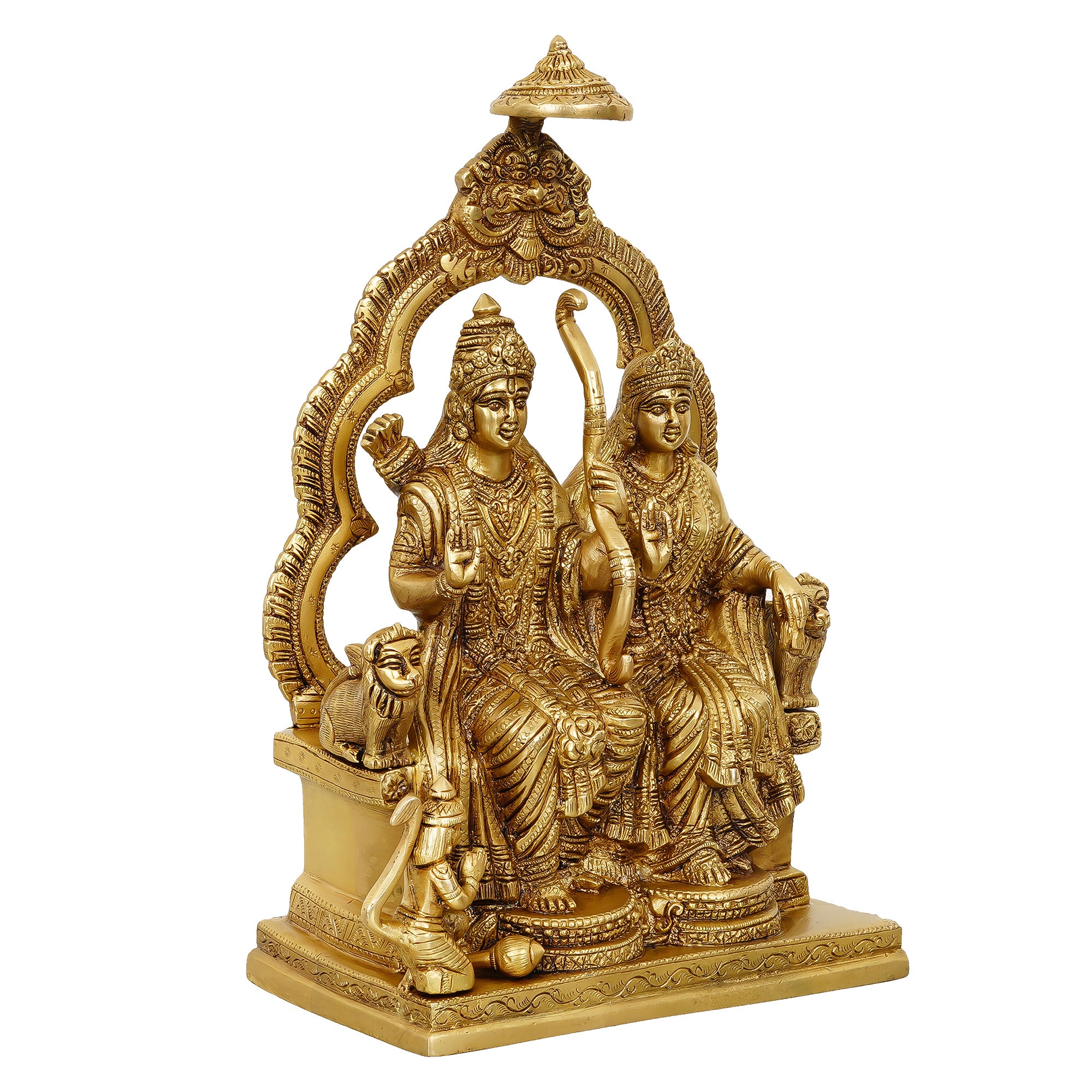 Golden Lord Ram, Sita & Hanuman Handcrafted Brass Figurine 4