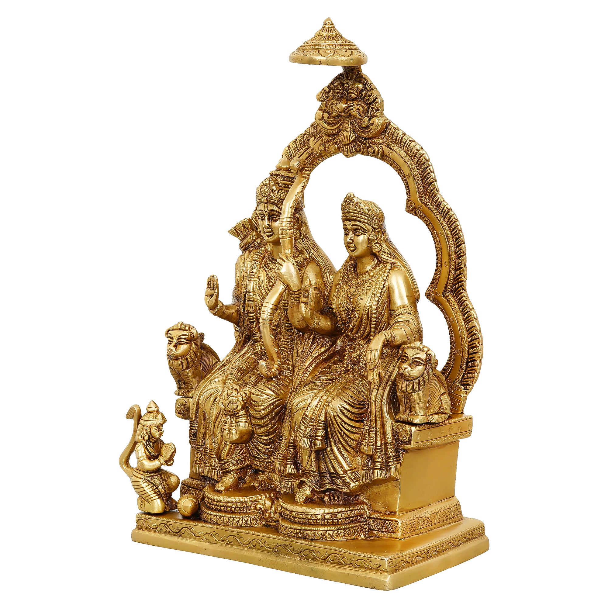 Golden Lord Ram, Sita & Hanuman Handcrafted Brass Figurine 5
